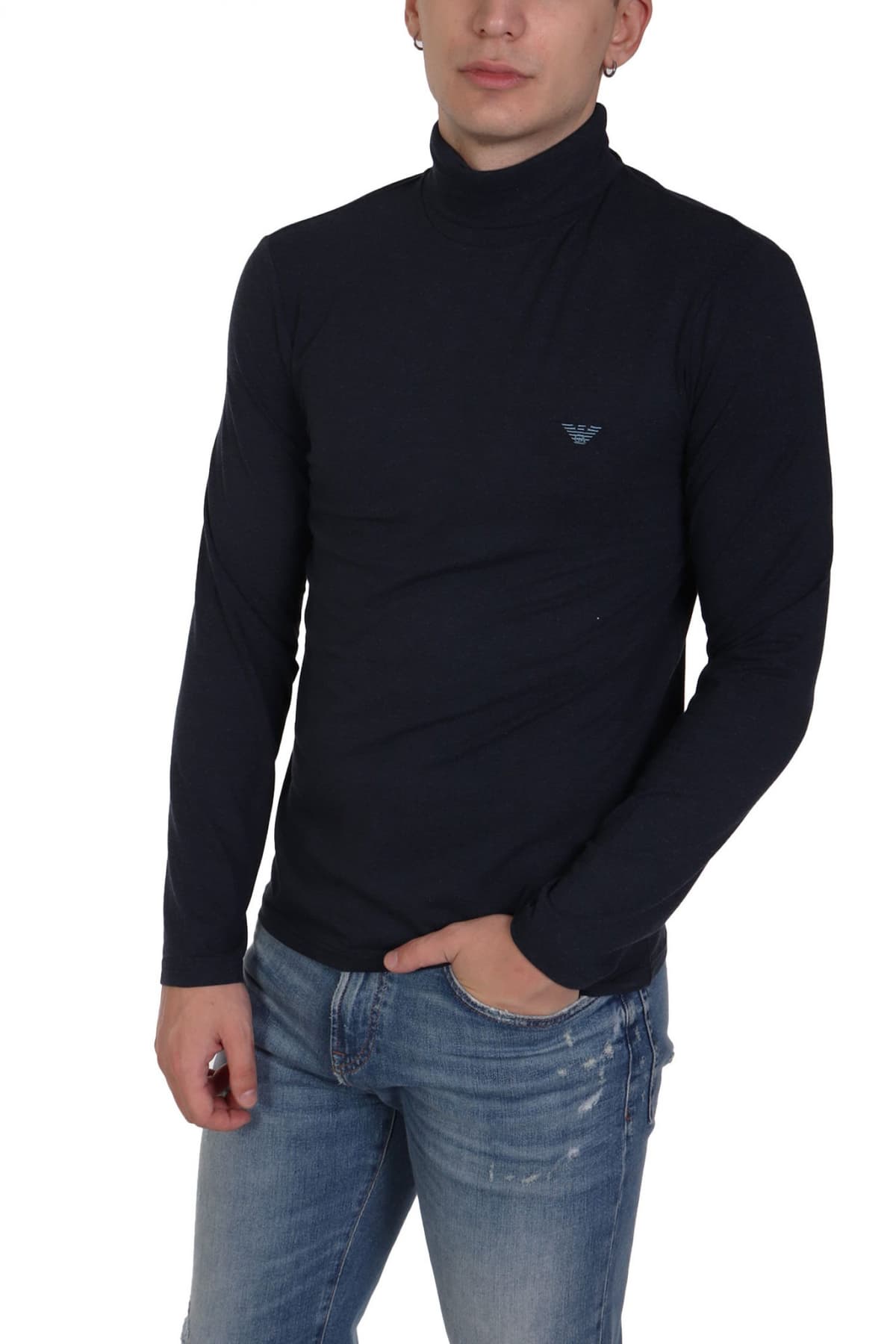 EMPORIO ARMANI T-SHIRT TURTLENECK LOGO ΜΠΛΕ