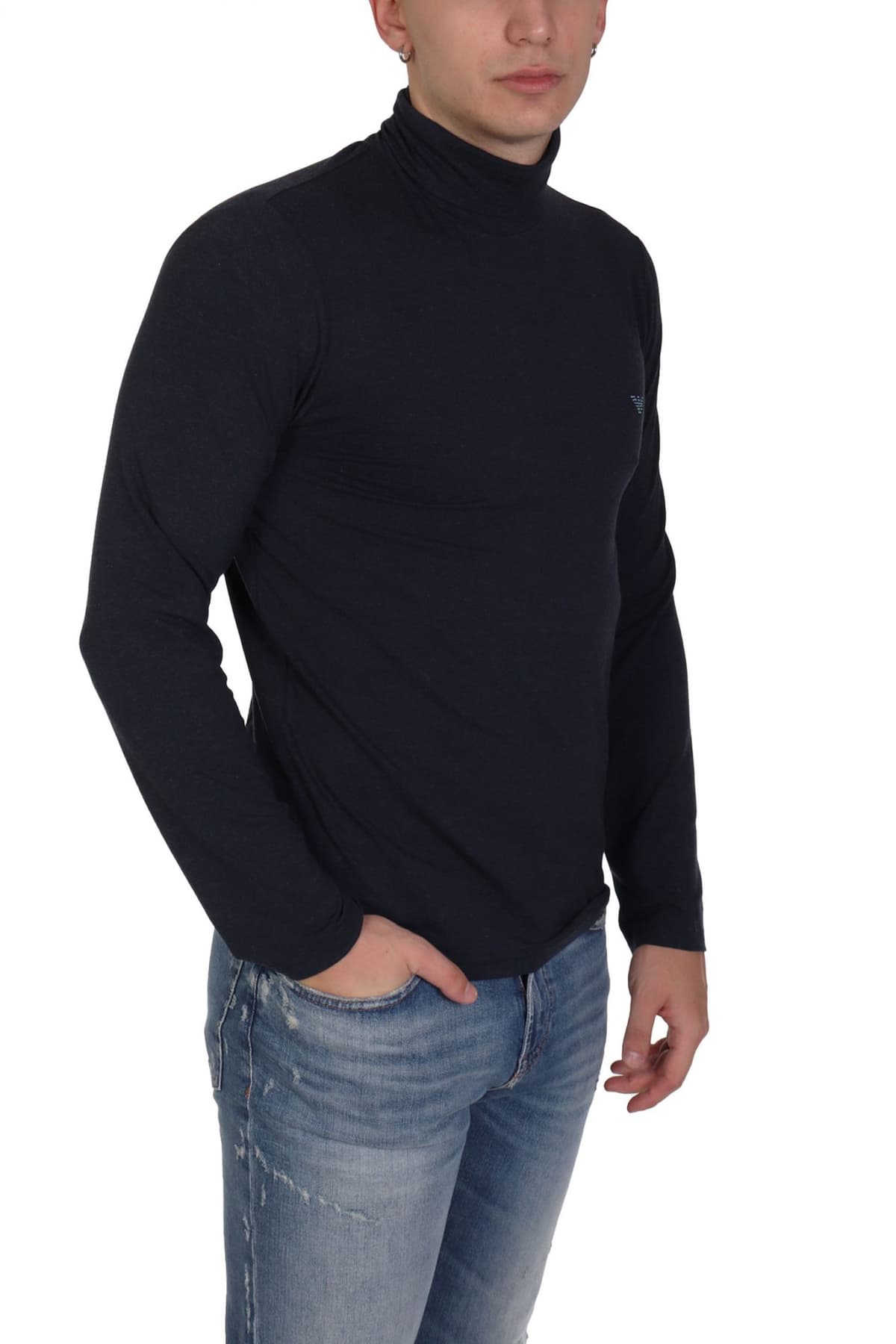 EMPORIO ARMANI T-SHIRT TURTLENECK LOGO ΜΠΛΕ