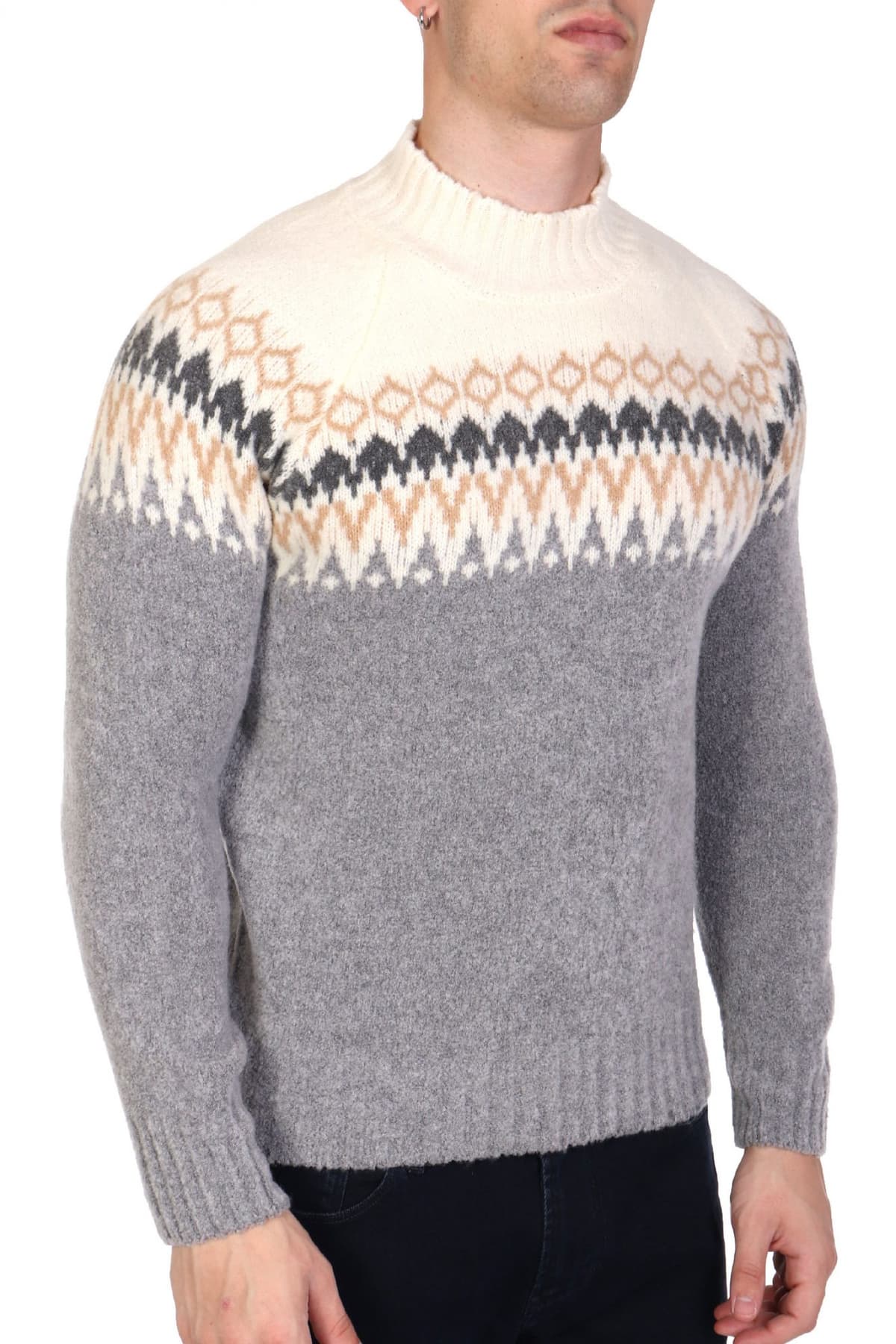 GRAN SASSO ΠΛΕΚΤΟ CREW NECK MULTI ΕΚΡΟΥ