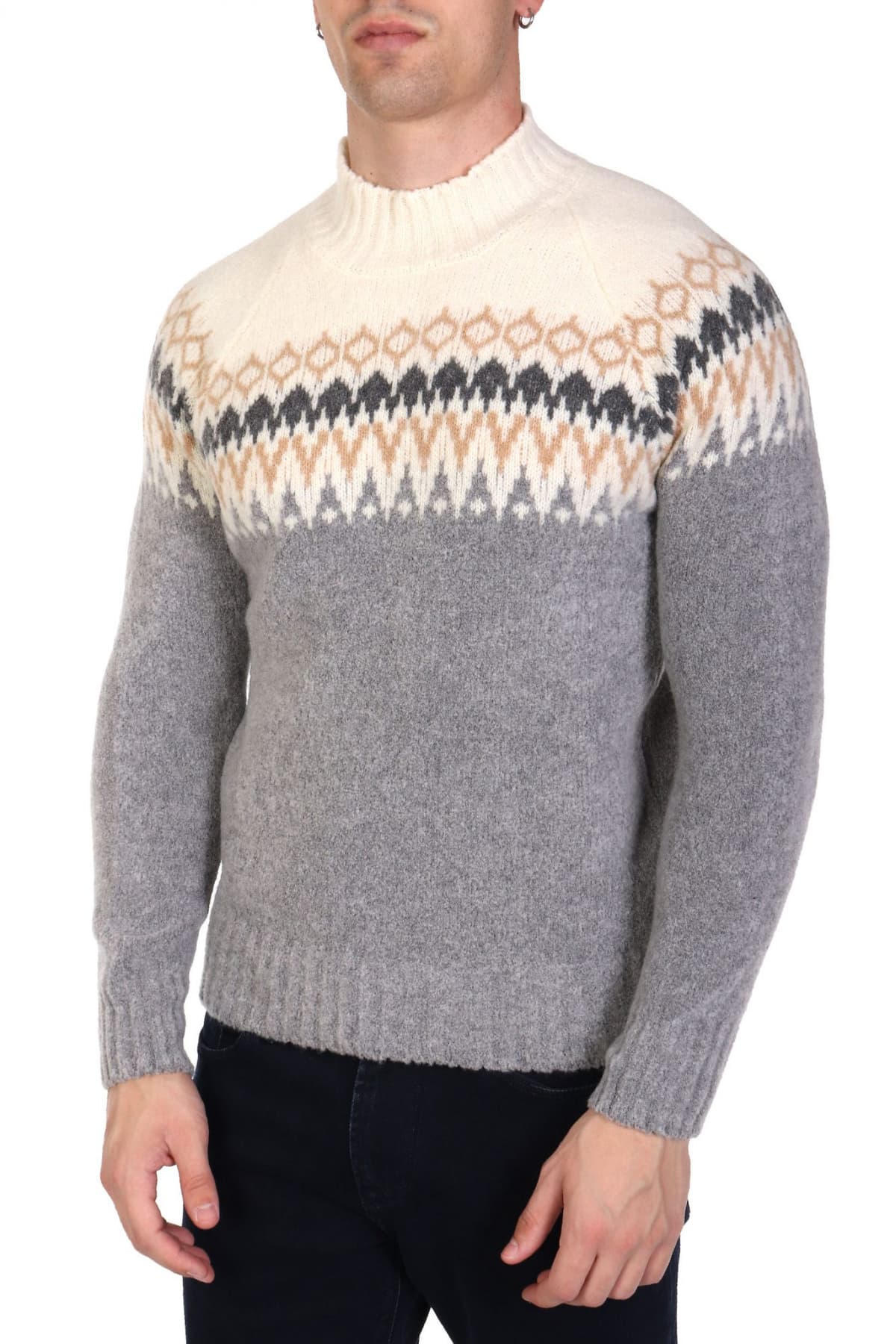 GRAN SASSO ΠΛΕΚΤΟ CREW NECK MULTI ΕΚΡΟΥ