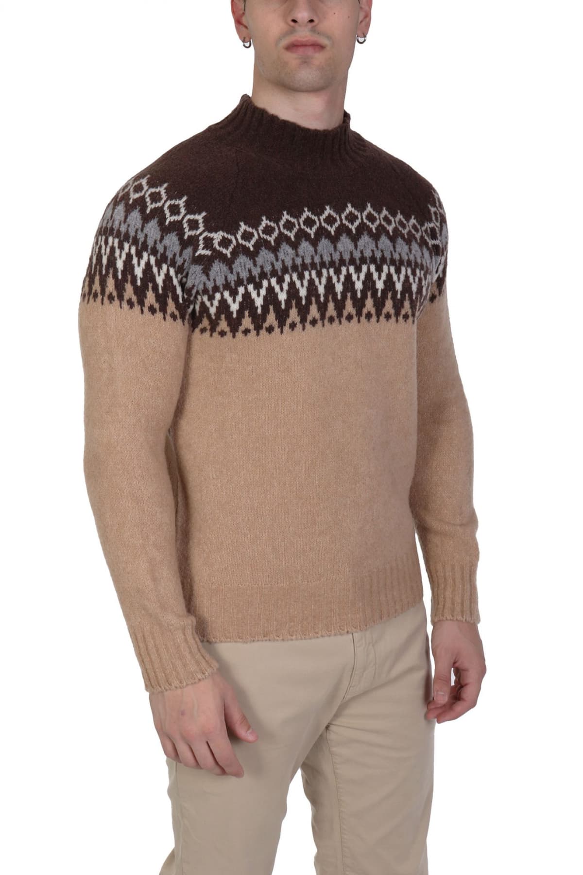 GRAN SASSO ΠΛΕΚΤΟ CREW NECK ΚΑΦΕ-ΠΡΑΣΙΝΟ