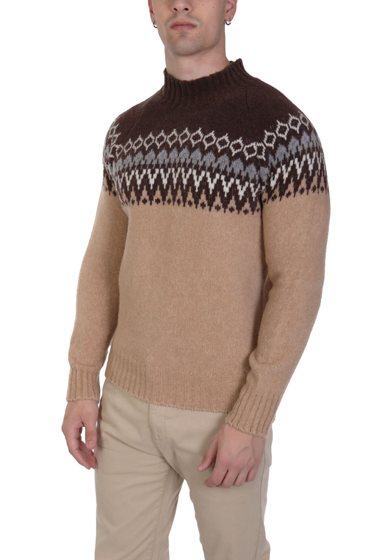 GRAN SASSO ΠΛΕΚΤΟ CREW NECK ΚΑΦΕ-ΠΡΑΣΙΝΟ