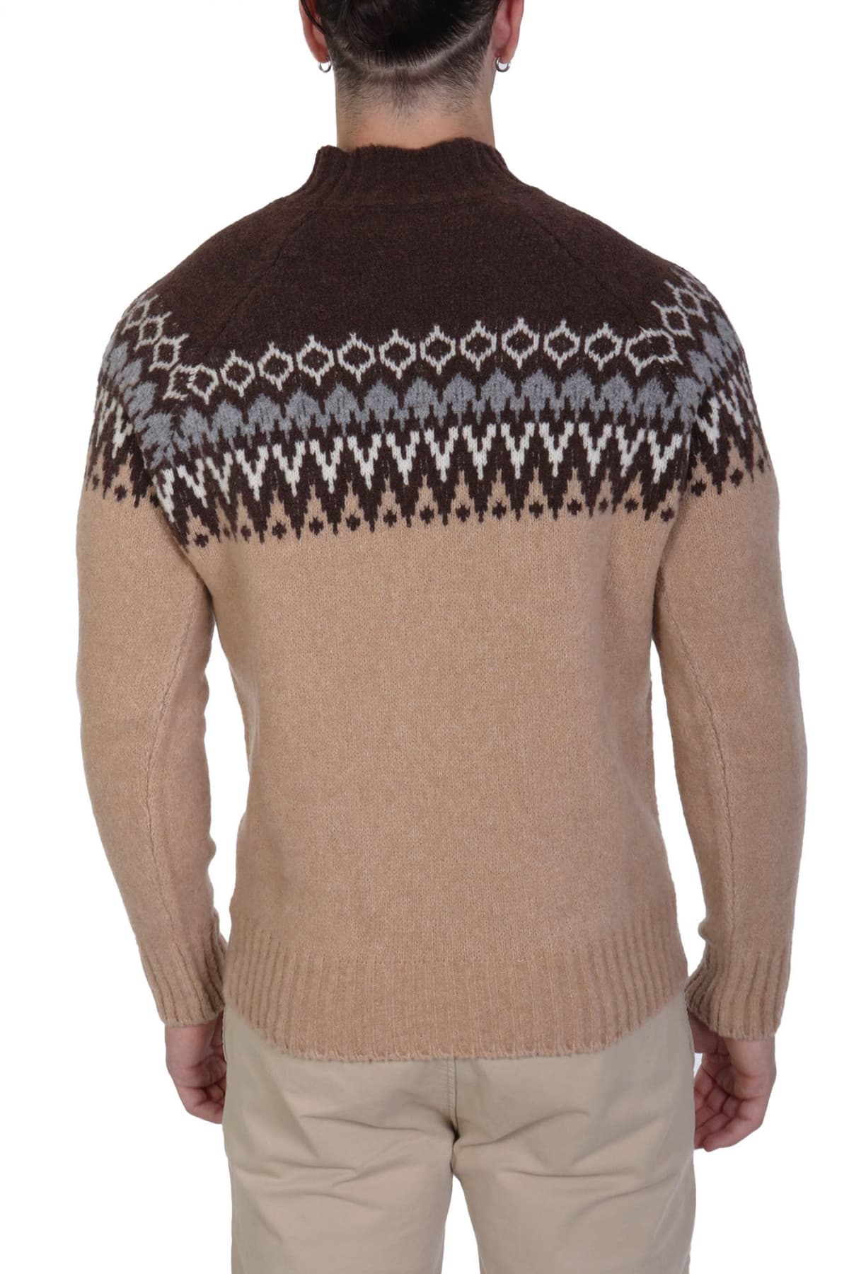 GRAN SASSO ΠΛΕΚΤΟ CREW NECK ΚΑΦΕ-ΠΡΑΣΙΝΟ