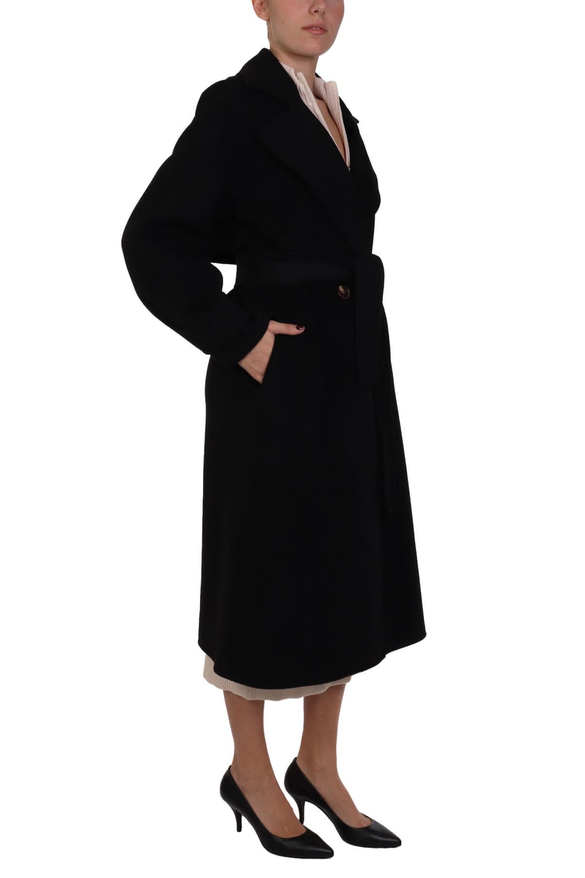 MARELLA ΠΑΛΤΟ ARLEY ΜΑΛΛΙΝΟ ΣΤΑΥΡΩΤΟ ΜΑΚΡΥ ΜΑΥΡΟ