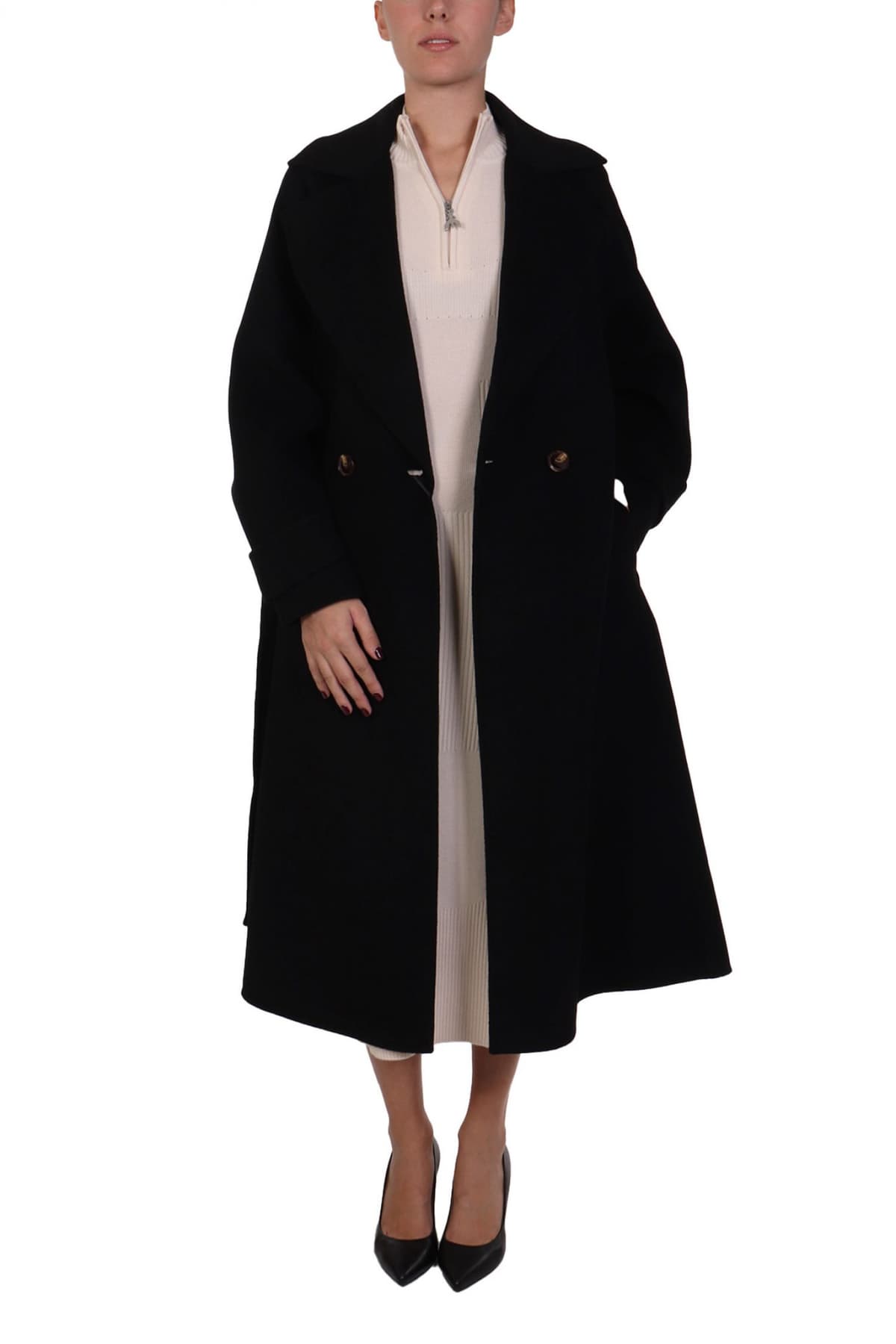 MARELLA ΠΑΛΤΟ ARLEY ΜΑΛΛΙΝΟ ΣΤΑΥΡΩΤΟ ΜΑΚΡΥ ΜΑΥΡΟ