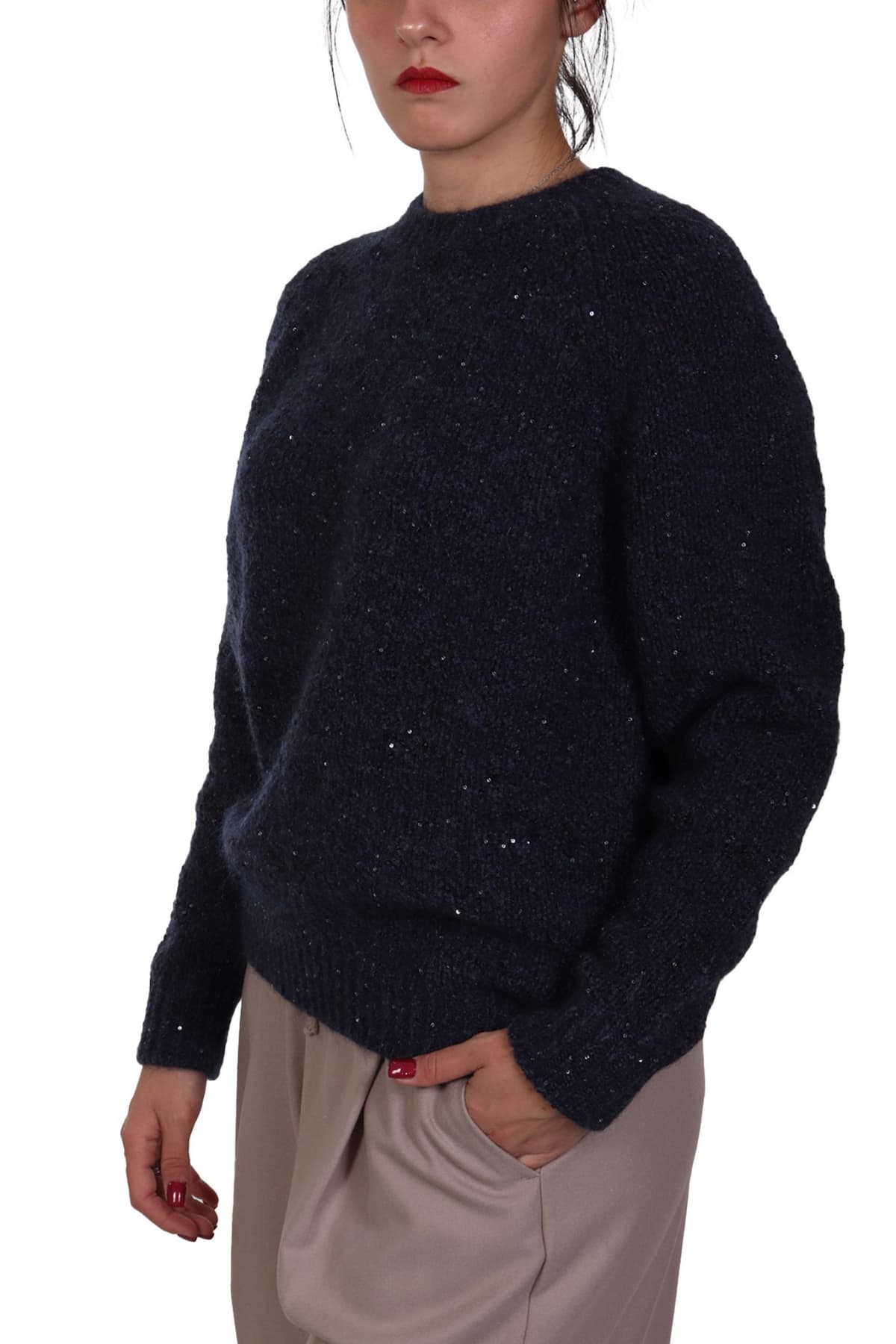 MARELLA MONOCHROME ΠΟΥΛΟΒΕΡ SAPRI ΣΚΟΥΡΟ ΜΠΛΕ