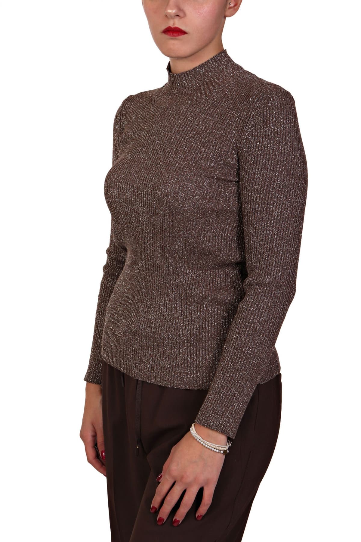 MARELLA MONOCHROME ΜΠΛΟΥΖΑ SANNA ΠΛΕΚΤΟ ΖΙΒΑΓΚΟ LUREX ΚΑΦΕ