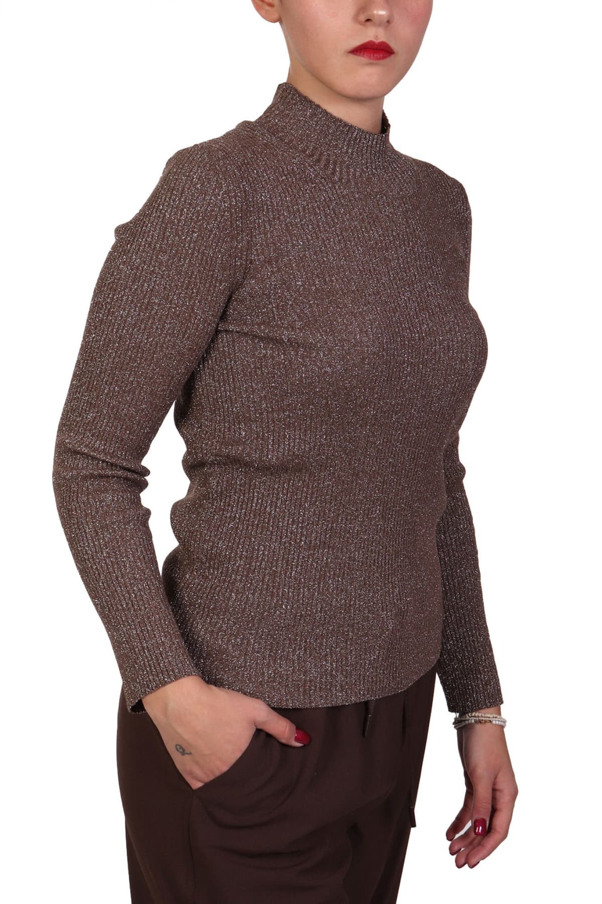 MARELLA MONOCHROME ΜΠΛΟΥΖΑ SANNA ΠΛΕΚΤΟ ΖΙΒΑΓΚΟ LUREX ΚΑΦΕ