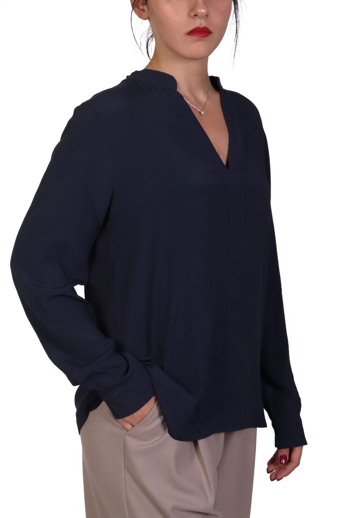 MARELLA EMME ΜΠΛΟΥΖΑ TROTTO ΛΑΙΜΟΚΟΨΗ V ΣΚΟΥΡΟ ΜΠΛΕ