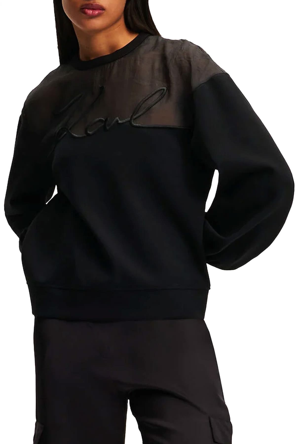 KARL LAGERFELD ΦΟΥΤΕΡ CREWNECK ΔΙΑΦΑΝΕΙΑ LOGO ΜΑΥΡΟ