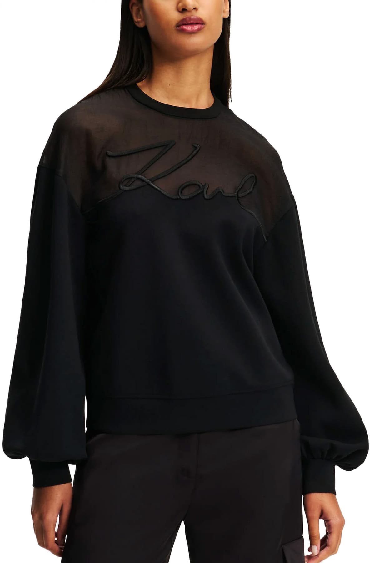 KARL LAGERFELD ΦΟΥΤΕΡ CREWNECK ΔΙΑΦΑΝΕΙΑ LOGO ΜΑΥΡΟ