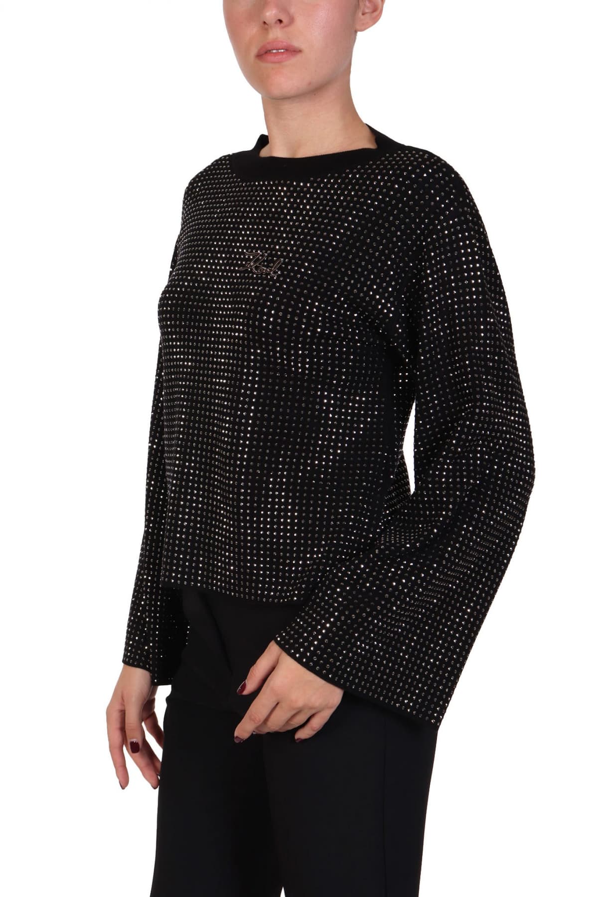 KARL LAGERFELD ΜΠΛΟΥΖΑ RHINESTONE FASHION SWEATER ΚΑΡΦΙΤΣΑ LOGO ΜΑΥΡΟ
