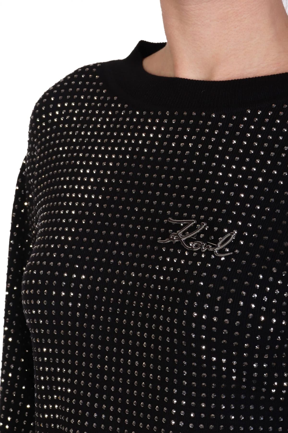 KARL LAGERFELD ΜΠΛΟΥΖΑ RHINESTONE FASHION SWEATER ΚΑΡΦΙΤΣΑ LOGO ΜΑΥΡΟ