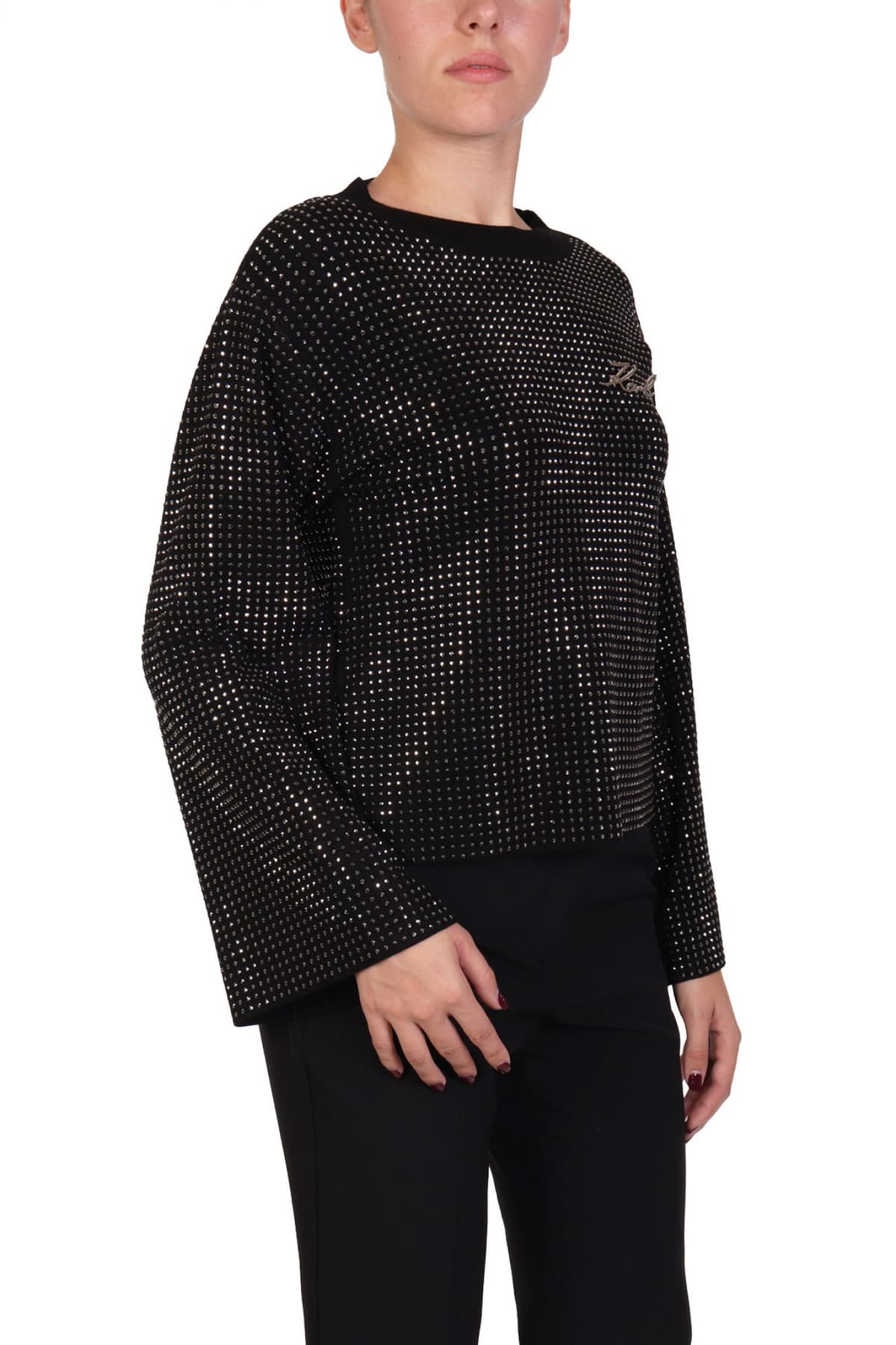 KARL LAGERFELD ΜΠΛΟΥΖΑ RHINESTONE FASHION SWEATER ΚΑΡΦΙΤΣΑ LOGO ΜΑΥΡΟ