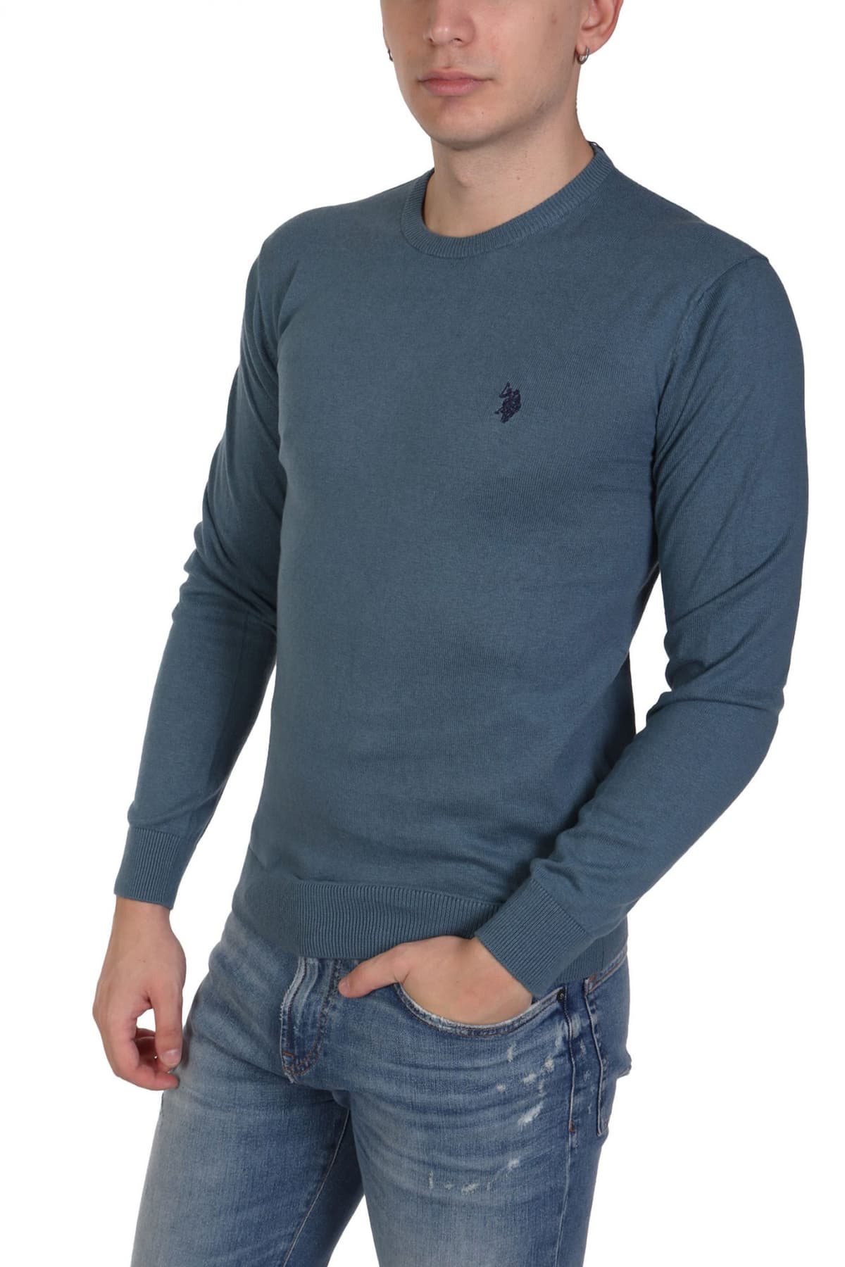U.S.POLO ASSN ΠΛΕΚΤΟ CREW NECK LOGO LEON ΡΑΦ ΜΠΛΕ