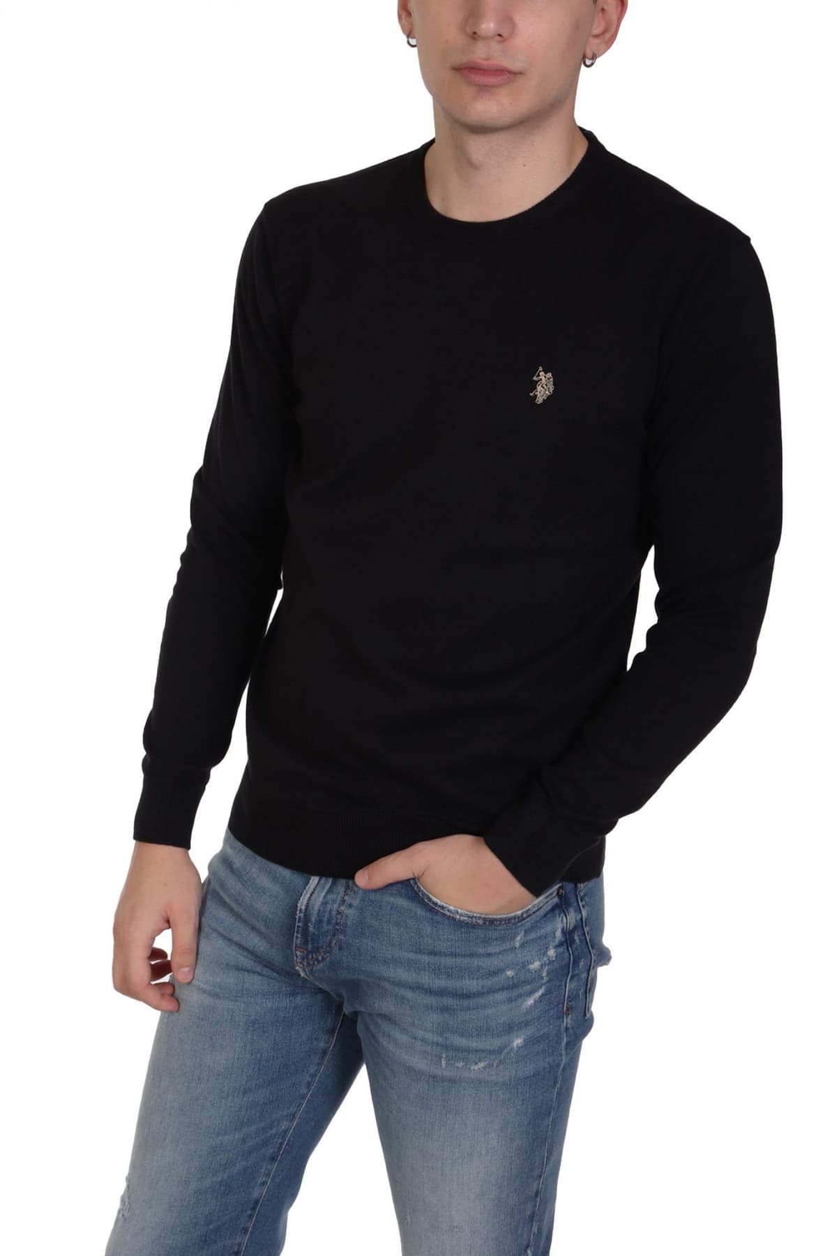 U.S.POLO ASSN ΠΛΕΚΤΟ CREW NECK LOGO LEON ΜΑΥΡΟ