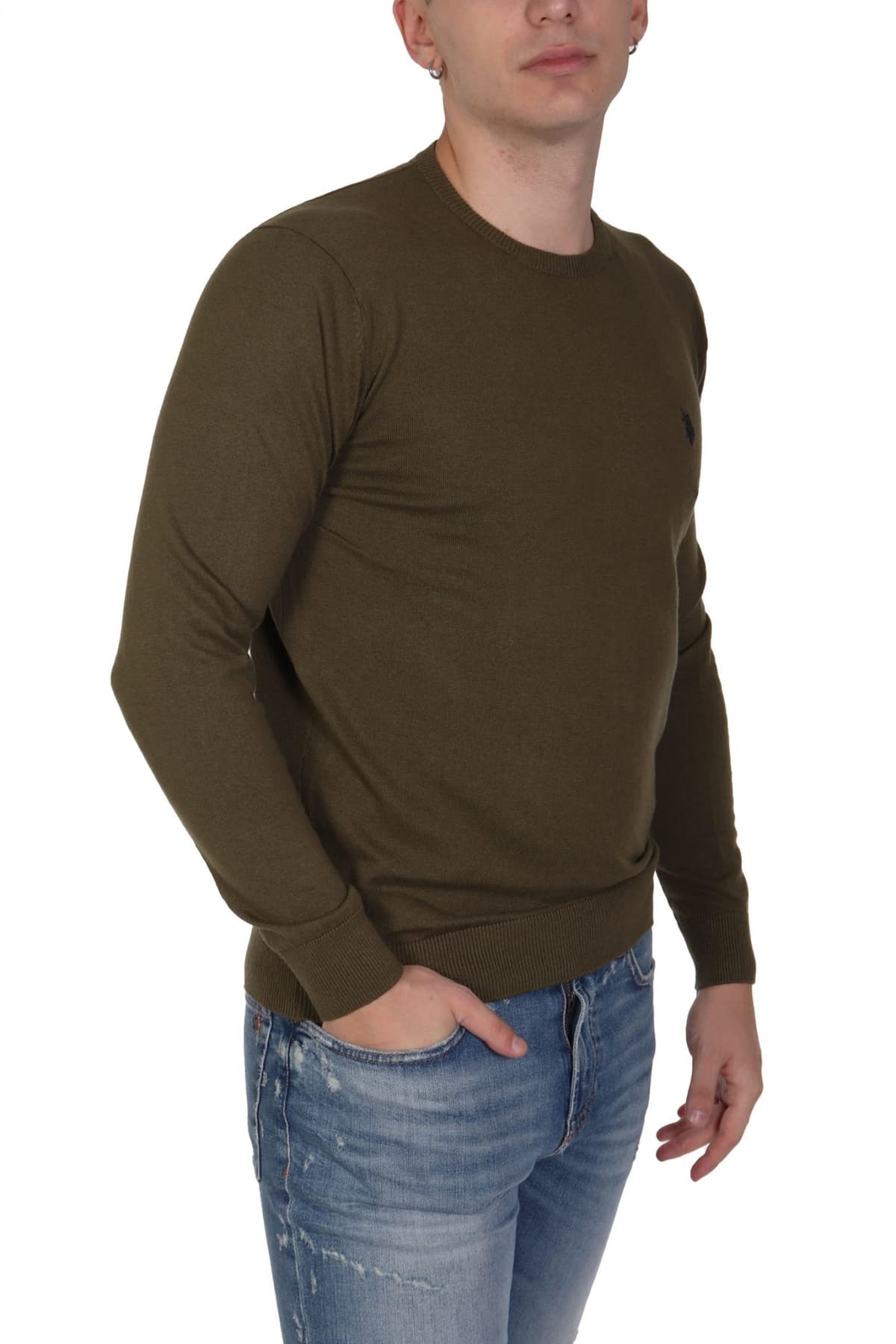 U.S.POLO ASSN ΠΛΕΚΤΟ CREW NECK LOGO LEON ΧΑΚΙ