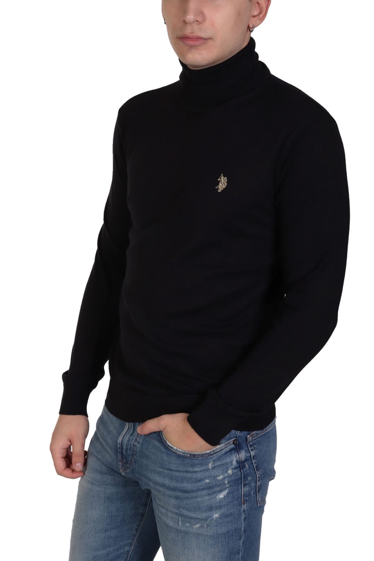 U.S.POLO ASSN ΠΛΕΚΤΟ TURTLE NECK LOGO JONN ΜΑΥΡΟ