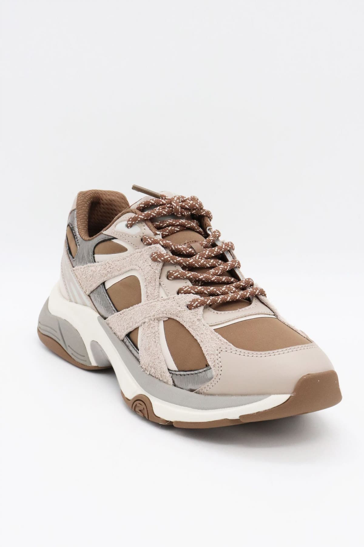 MICHAEL KORS ΠΑΠΟΥΤΣΙΑ SNEAKERS LEO TRAINER ΠΟΛΥΧΡΩΜΟ LOGO ΡΟΖ/ΜΠΕΖ/ΚΑΦΕ