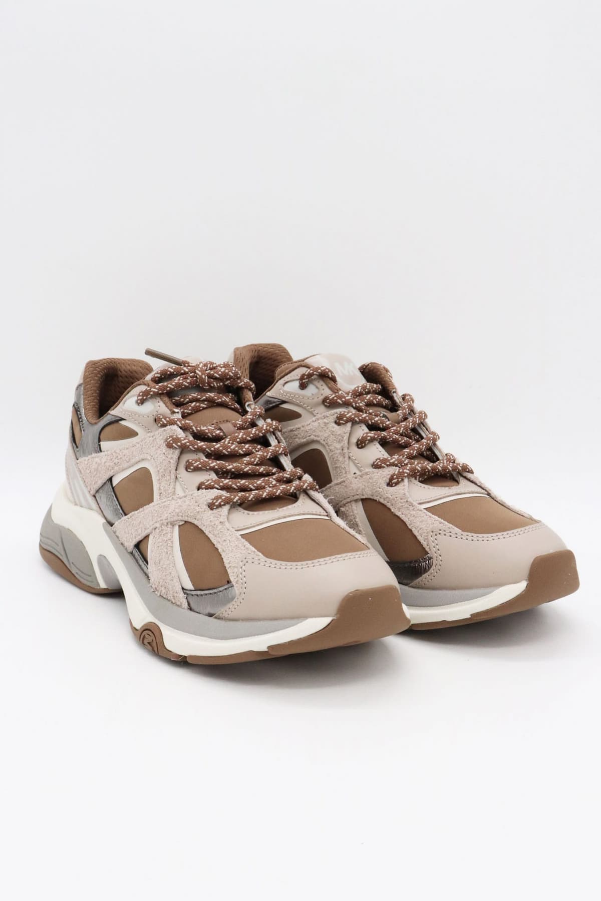 MICHAEL KORS ΠΑΠΟΥΤΣΙΑ SNEAKERS LEO TRAINER ΠΟΛΥΧΡΩΜΟ LOGO ΡΟΖ/ΜΠΕΖ/ΚΑΦΕ