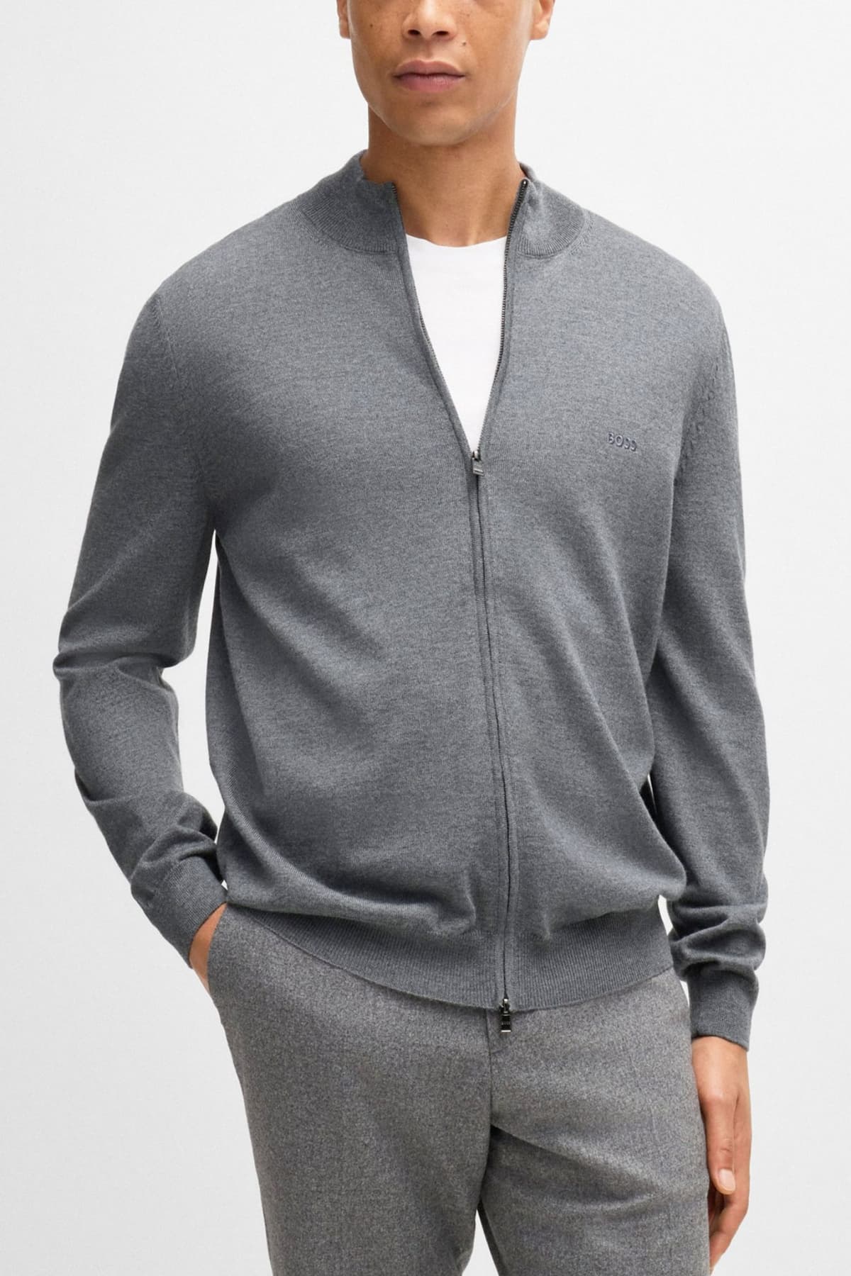 BOSS ΠΛΕΚΤΟ FULL ZIP BALONSO-L ΓΚΡΙ