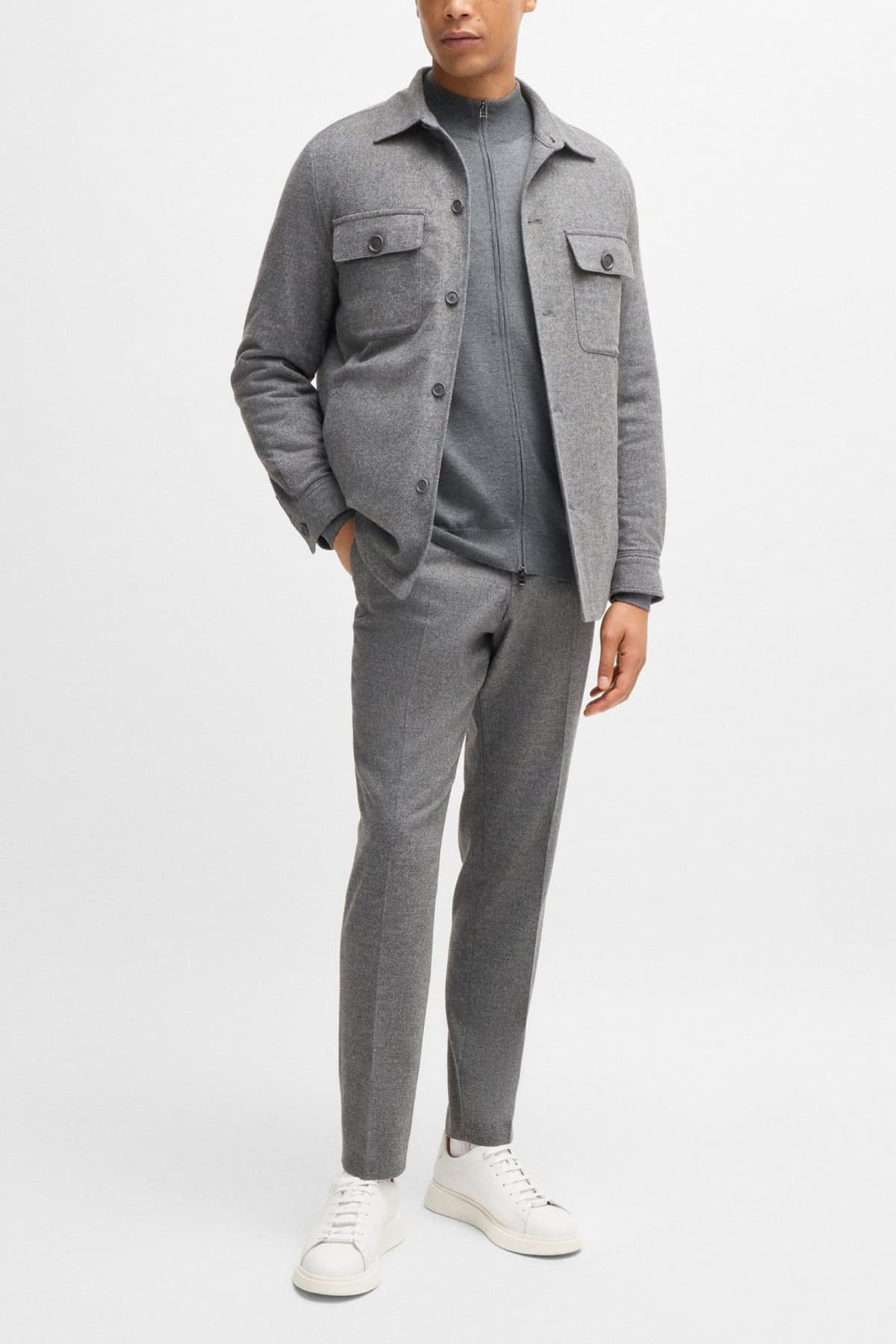 BOSS ΠΛΕΚΤΟ FULL ZIP BALONSO-L ΓΚΡΙ