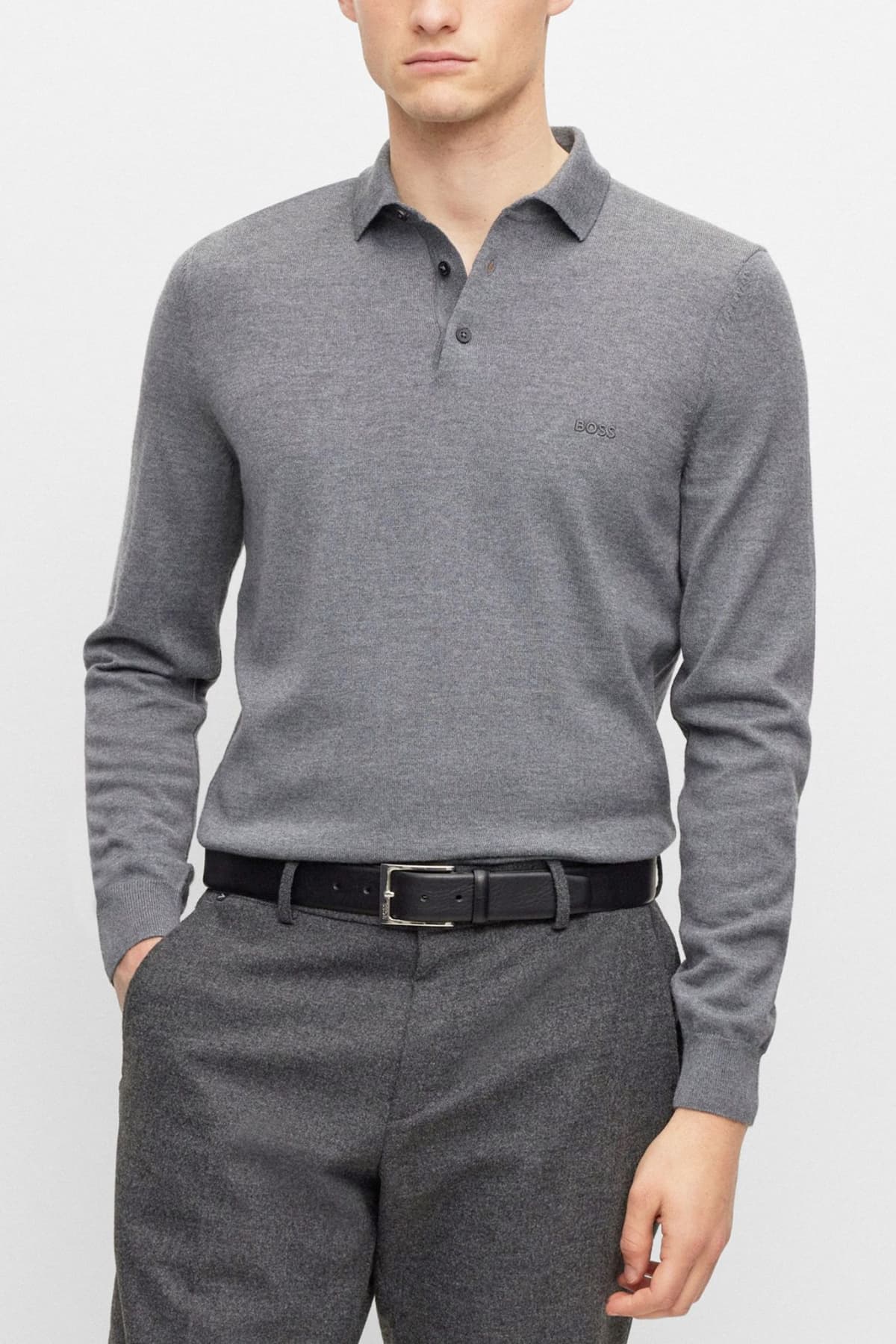 BOSS POLO ΠΛΕΚΤΟ BONO-L ΓΚΡΙ