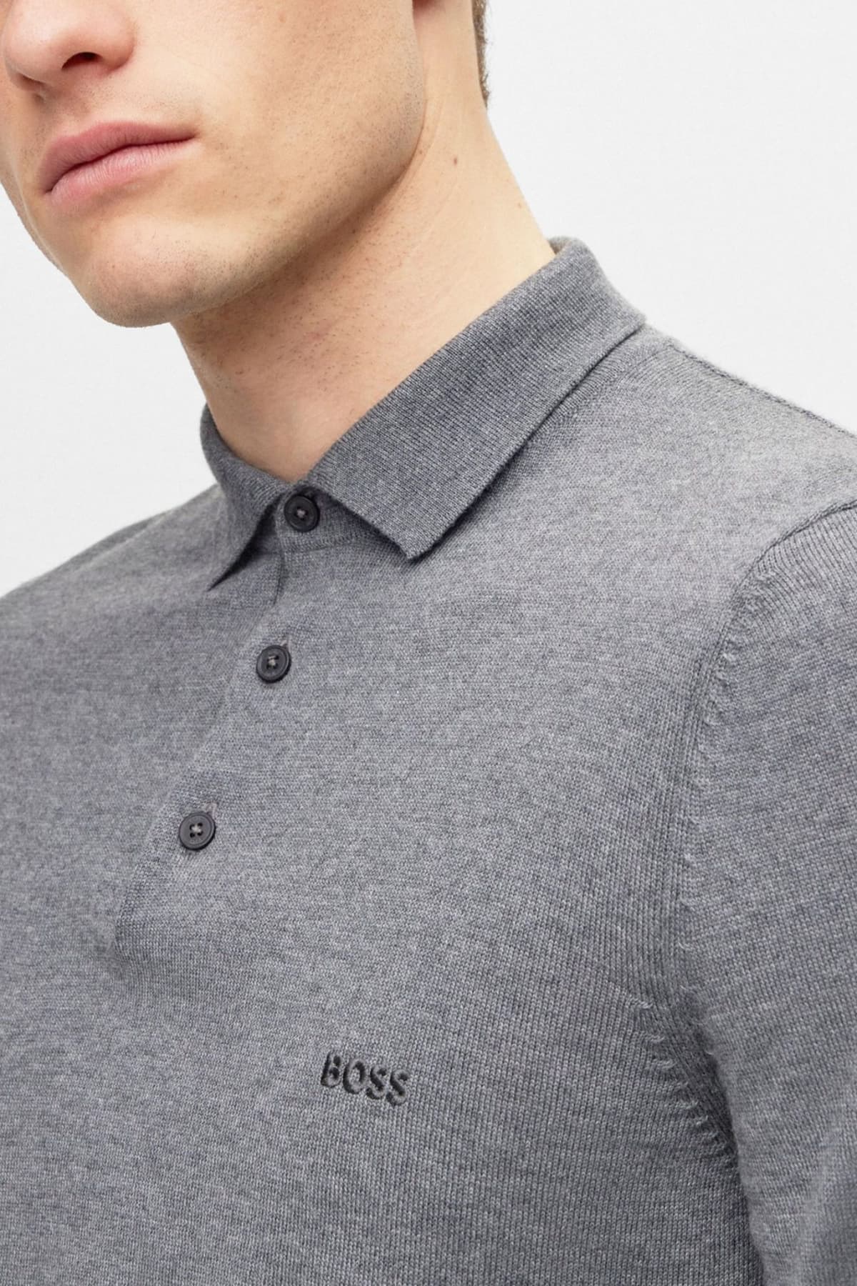 BOSS POLO ΠΛΕΚΤΟ BONO-L ΓΚΡΙ
