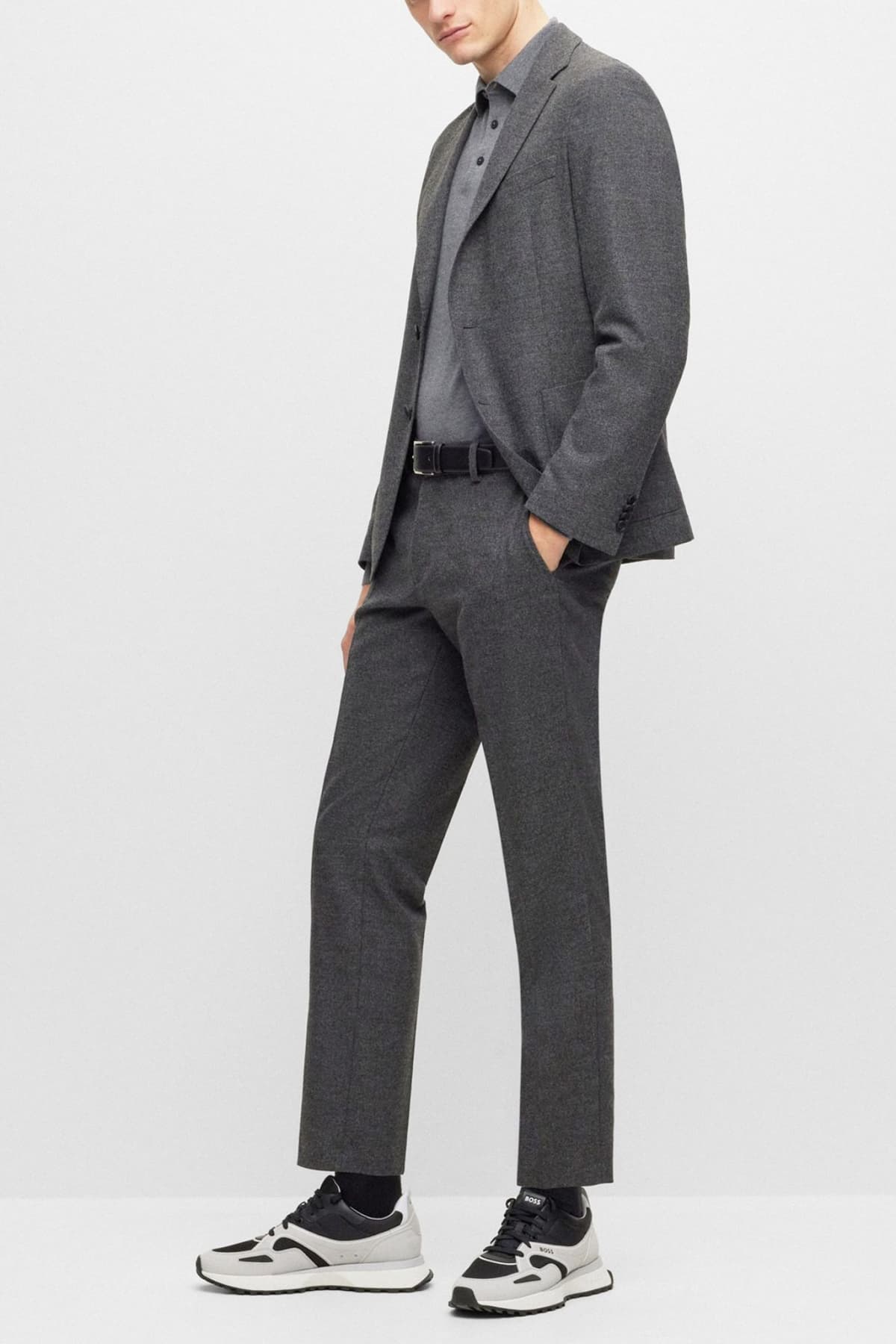 BOSS POLO ΠΛΕΚΤΟ BONO-L ΓΚΡΙ