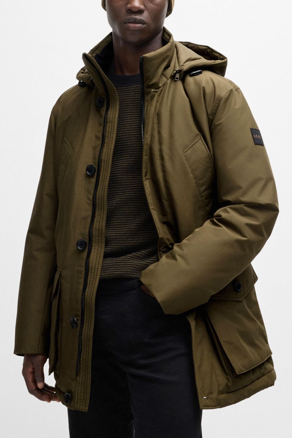 BOSS CASUAL ΜΠΟΥΦΑΝ JACKET ΑΠΟΣΠΩΜΕΝΗ ΚΟΥΚΟΥΛΑ OSIASS ΧΑΚΙ