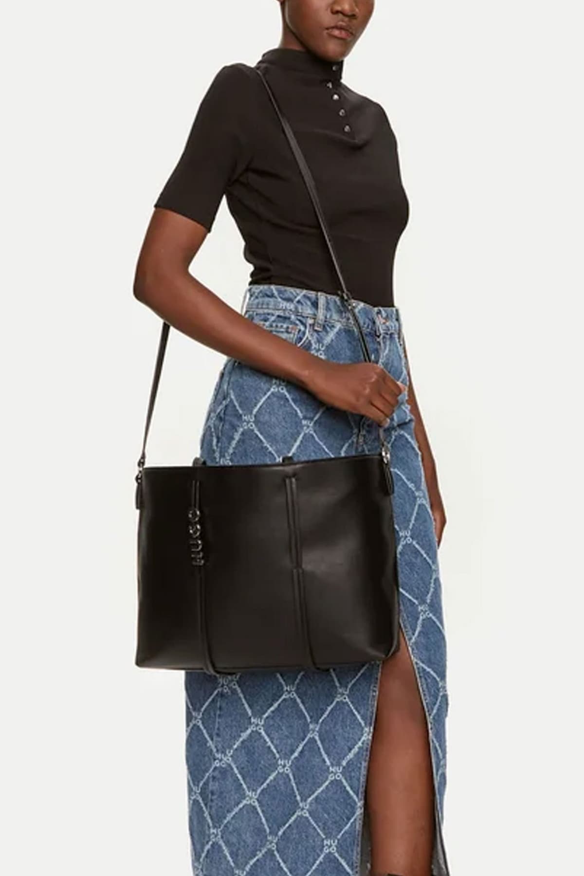 HUGO ΤΣΑΝΤΑ MEL NEW SHOPPER-RE LOGO ΜΑΥΡΟ