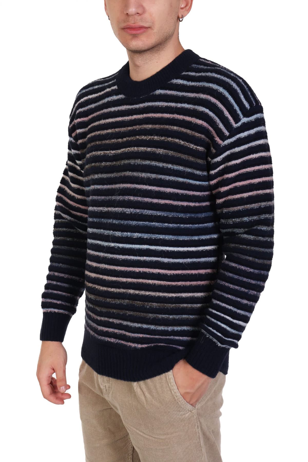 BOSS CASUAL ΠΛΕΚΤΟ CREW NECK ΡΙΓΕ ATUM ΜΠΛΕ