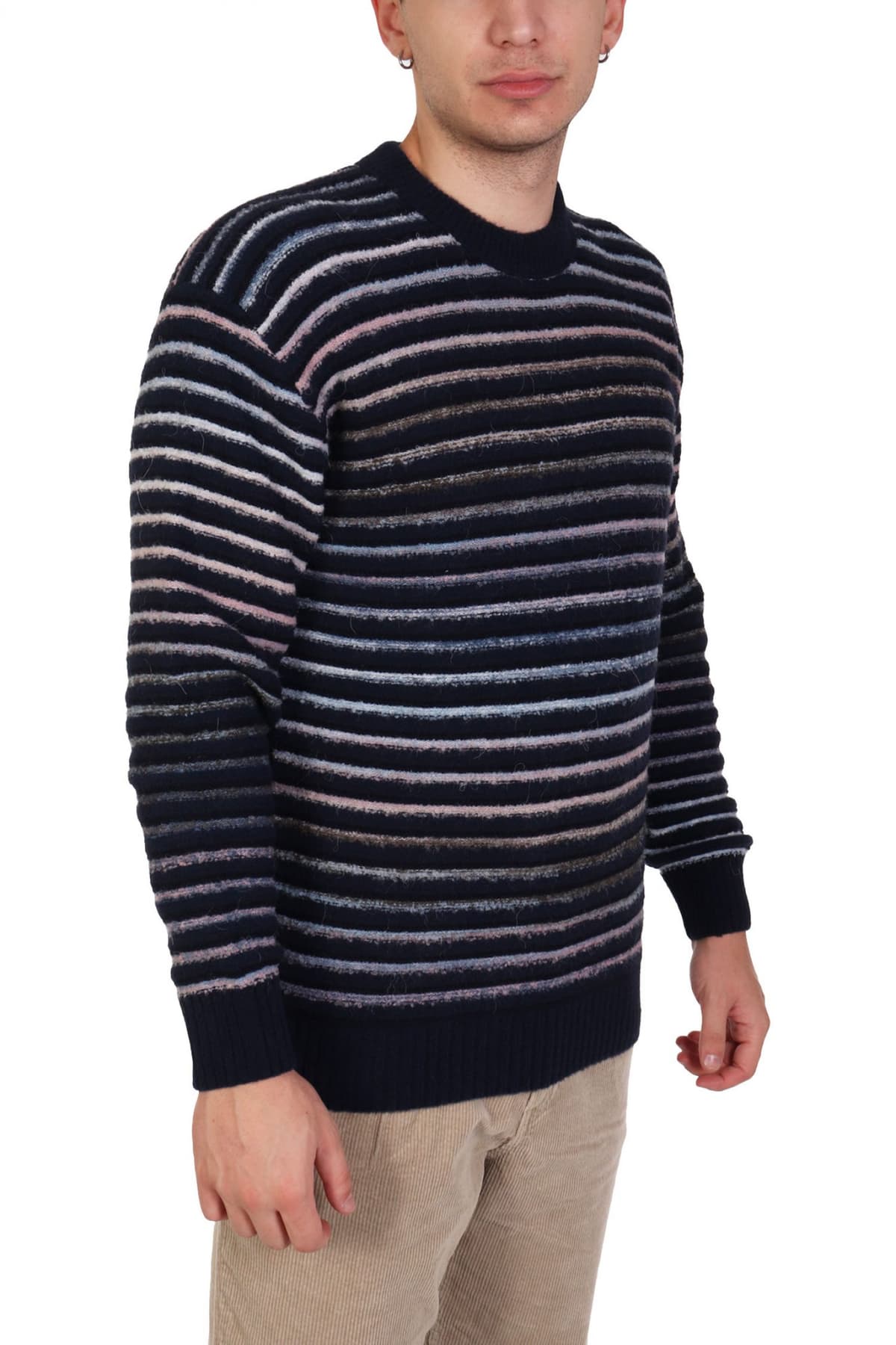 BOSS CASUAL ΠΛΕΚΤΟ CREW NECK ΡΙΓΕ ATUM ΜΠΛΕ