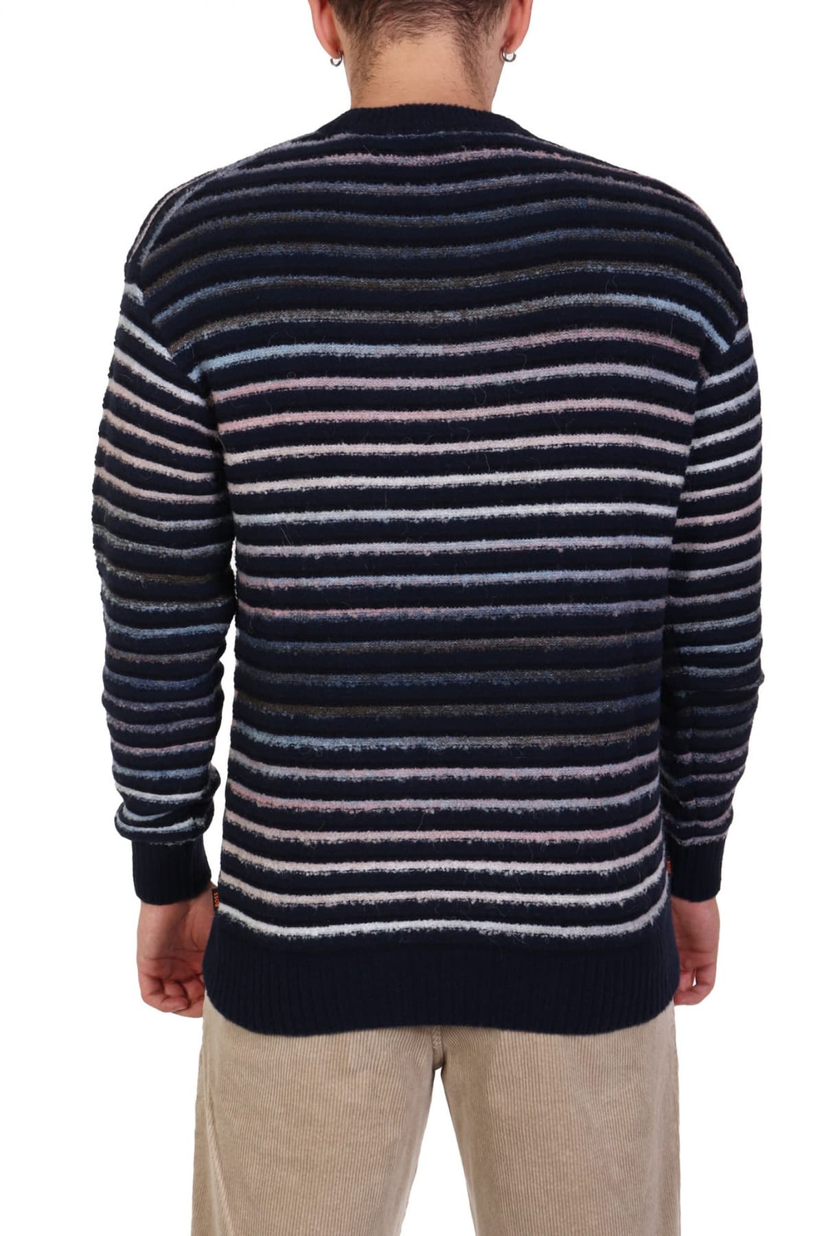 BOSS CASUAL ΠΛΕΚΤΟ CREW NECK ΡΙΓΕ ATUM ΜΠΛΕ