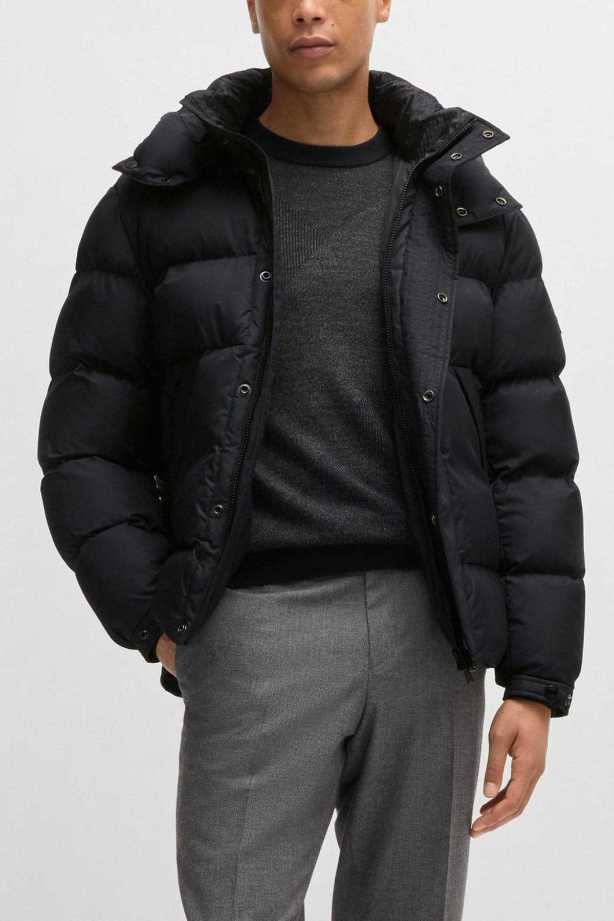 BOSS ΜΠΟΥΦΑΝ PUFFER ΑΠΟΣΠΩΜΕΝΗ ΚΟΥΚΟΥΛΑ H-COMBINIAN3 ΜΑΥΡΟ