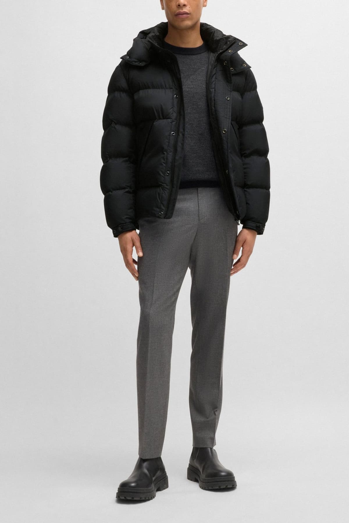 BOSS ΜΠΟΥΦΑΝ PUFFER ΑΠΟΣΠΩΜΕΝΗ ΚΟΥΚΟΥΛΑ H-COMBINIAN3 ΜΑΥΡΟ