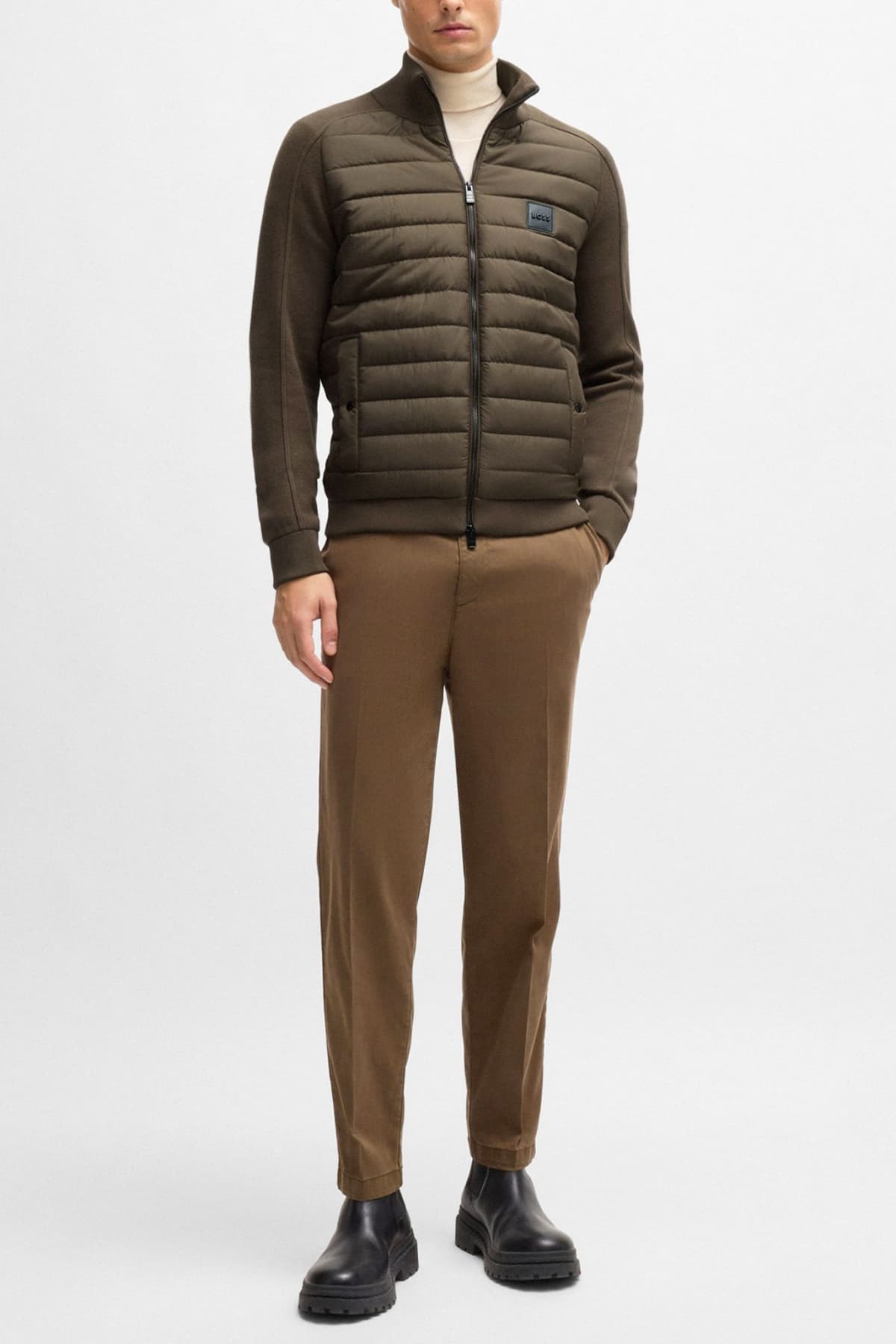 BOSS ΠΛΕΚΤΟ FULLZIP H-ESTERO LOGO ΚΑΦΕ-ΧΑΚΙ