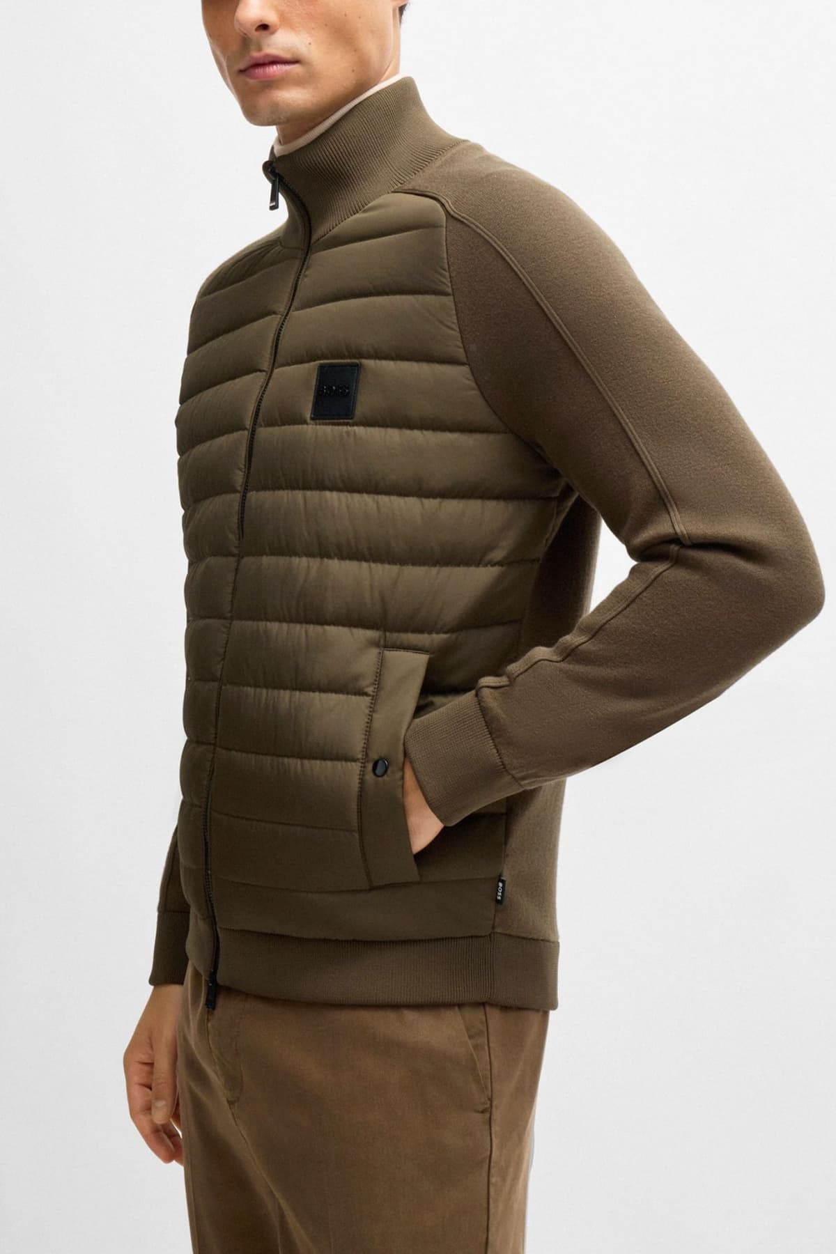 BOSS ΠΛΕΚΤΟ FULLZIP H-ESTERO LOGO ΚΑΦΕ-ΧΑΚΙ