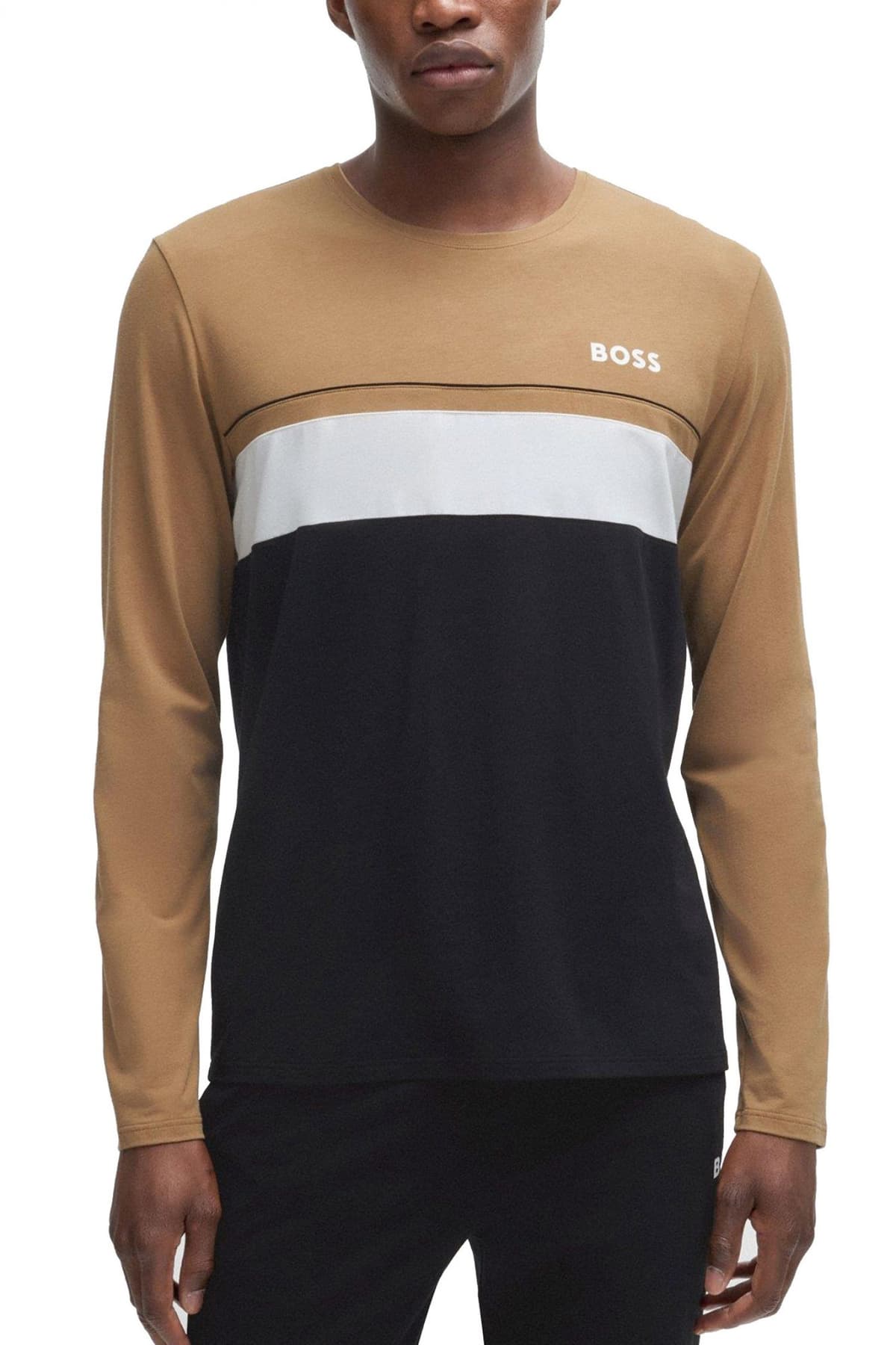 BOSS BODYWEAR T-SHIRT BALANCE-LS-SHIRT ΜΑΥΡΟ-ΛΕΥΚΟ-ΜΠΕΖ