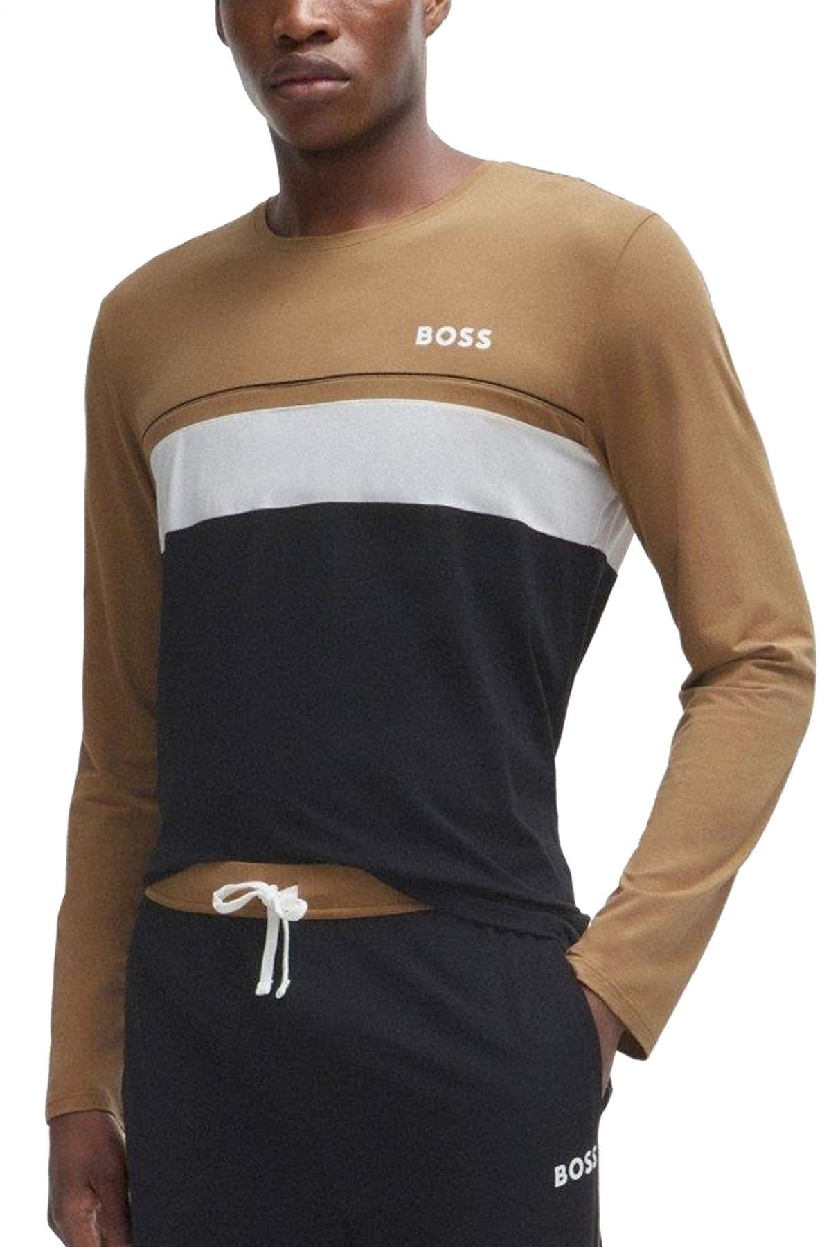 BOSS BODYWEAR T-SHIRT BALANCE-LS-SHIRT ΜΑΥΡΟ-ΛΕΥΚΟ-ΜΠΕΖ