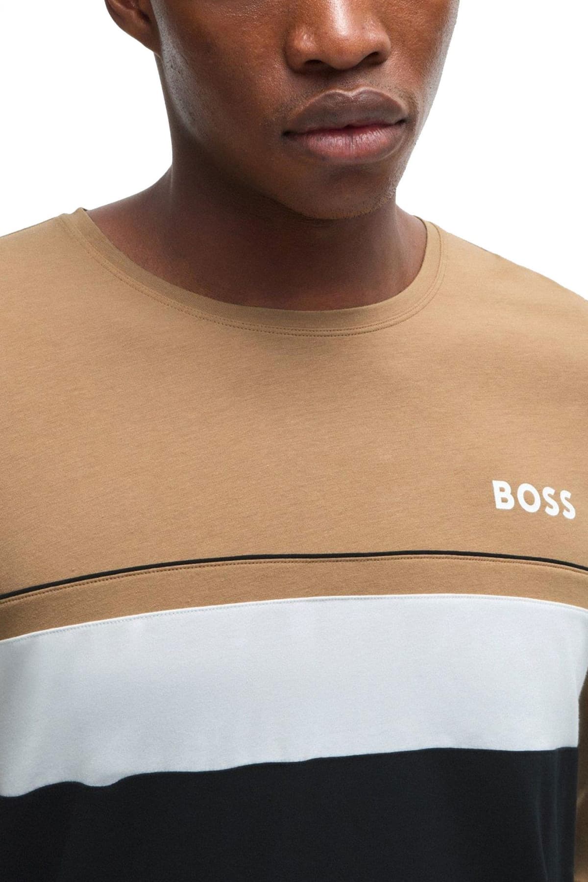 BOSS BODYWEAR T-SHIRT BALANCE-LS-SHIRT ΜΑΥΡΟ-ΛΕΥΚΟ-ΜΠΕΖ