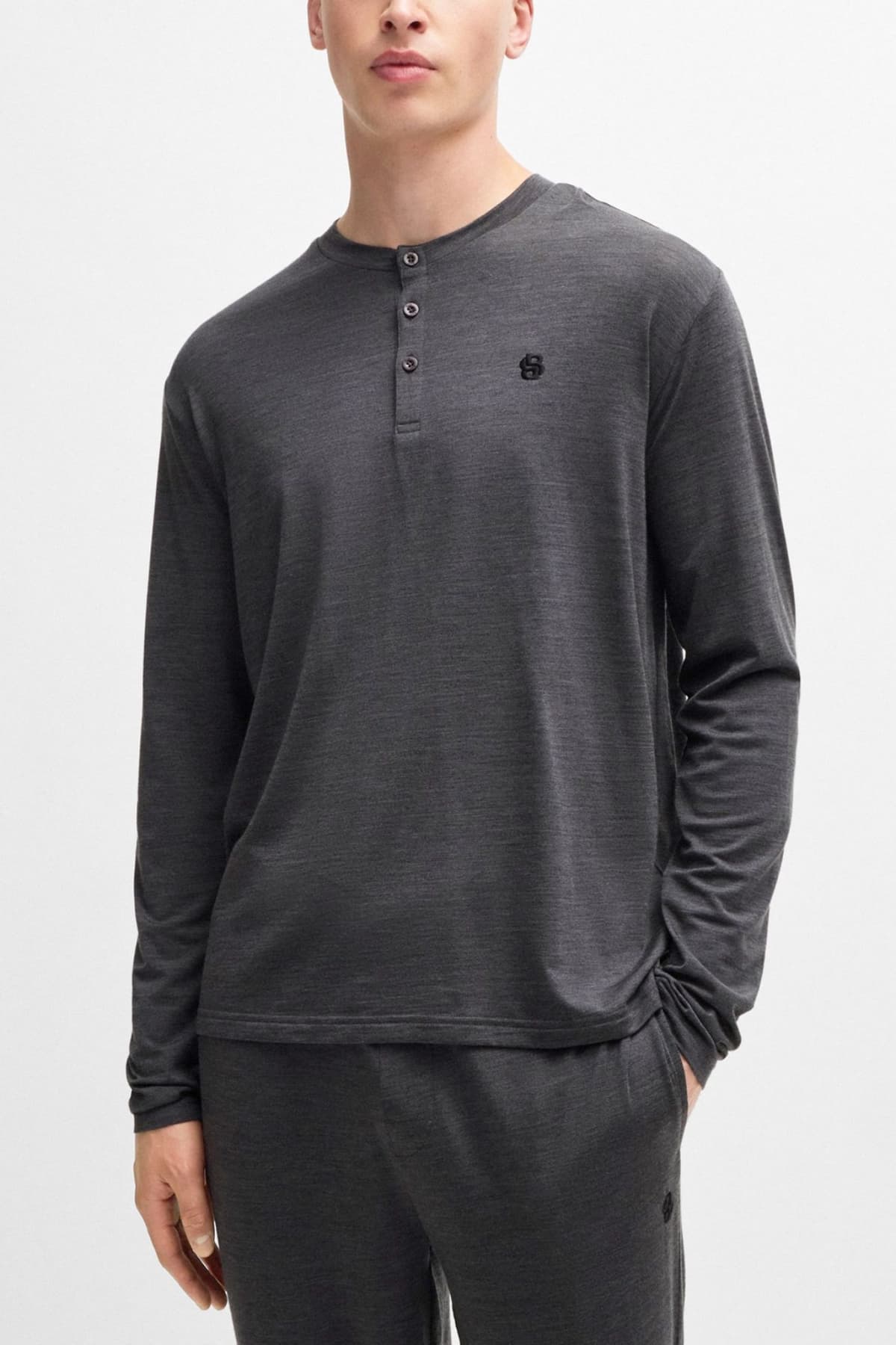 BOSS HOMEWEAR ΣΕΤ ΠΥΤΖΑΜΑ MERINO LONG SET ΓΚΡΙ