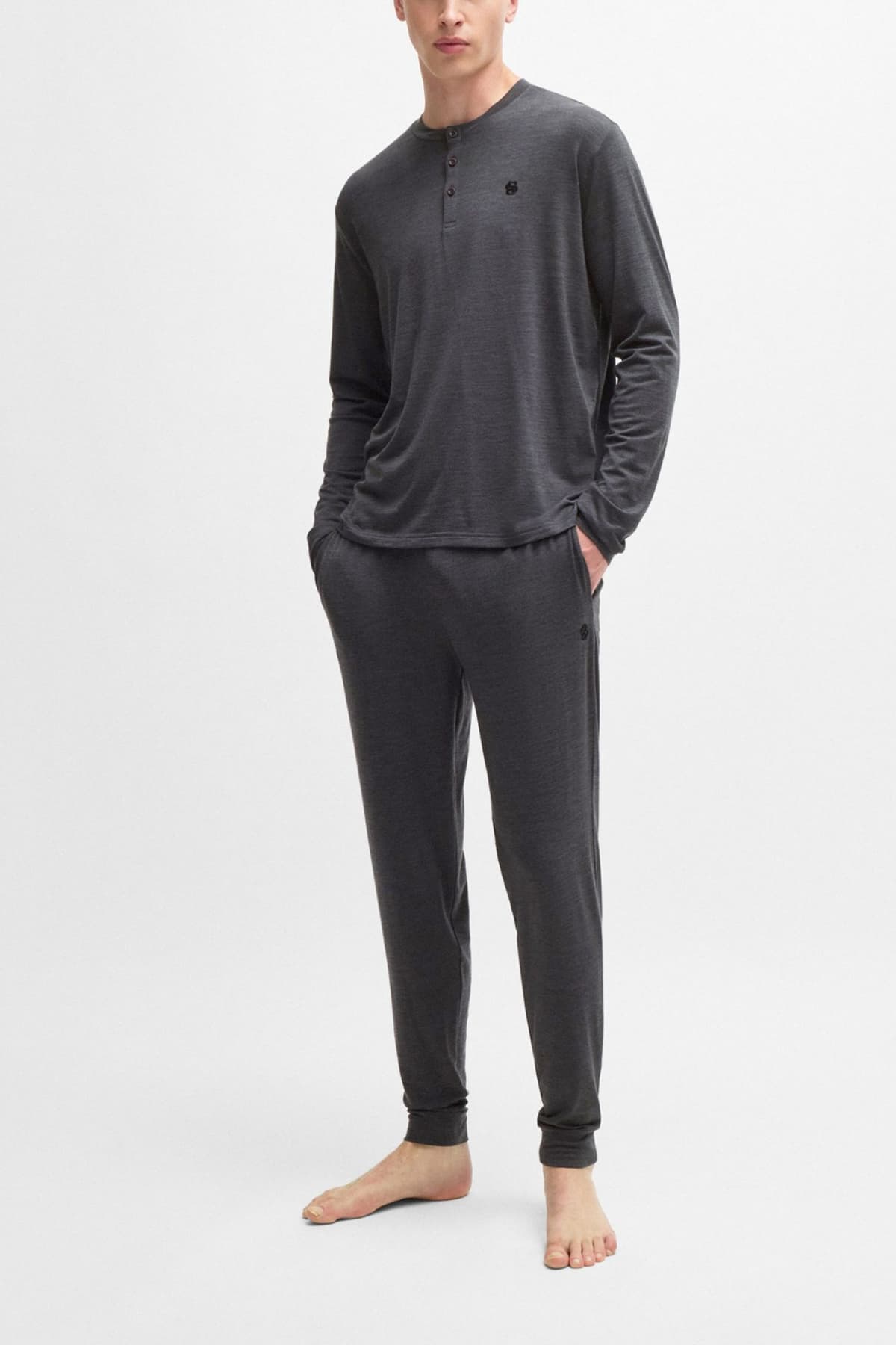 BOSS HOMEWEAR ΣΕΤ ΠΥΤΖΑΜΑ MERINO LONG SET ΓΚΡΙ