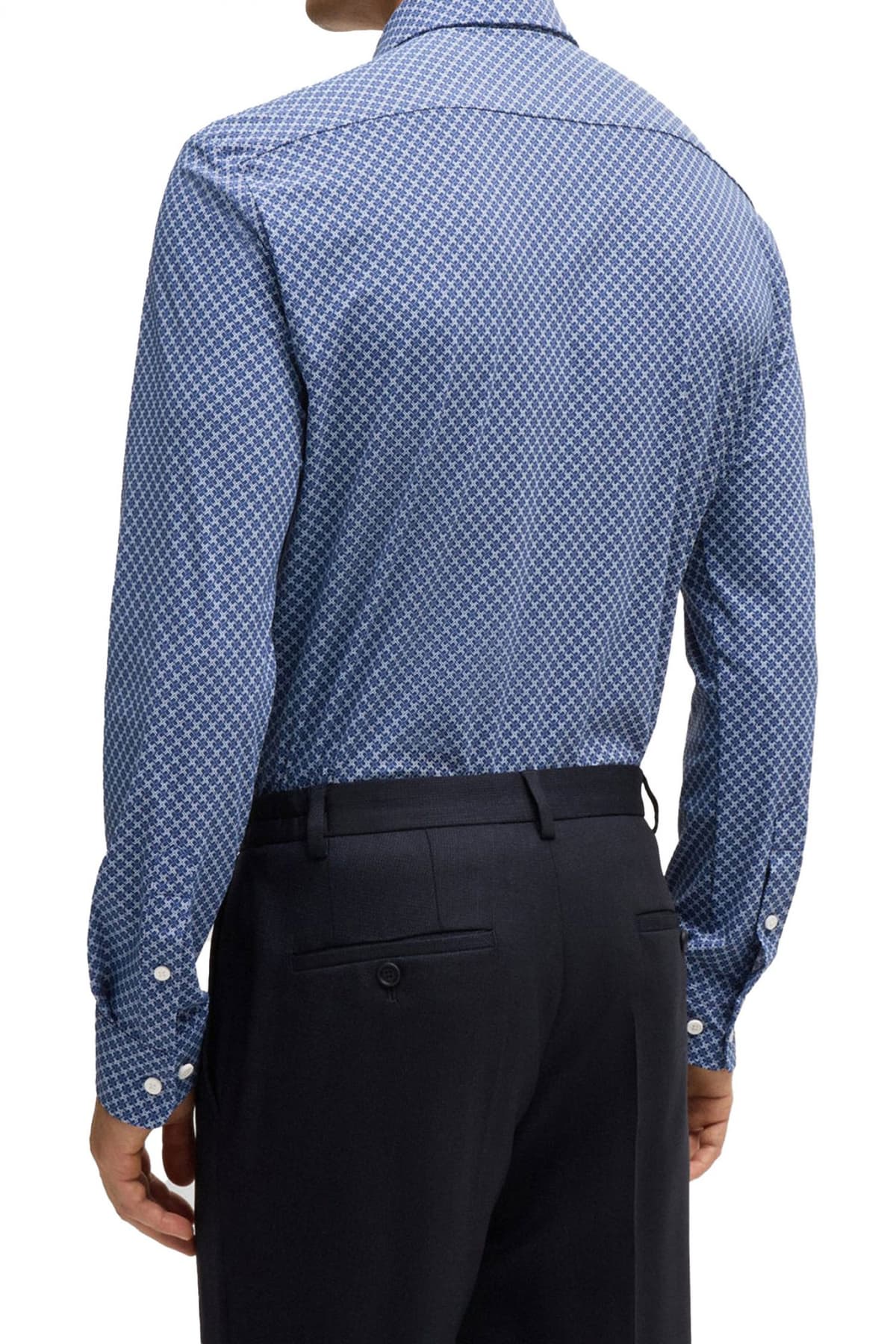 BOSS ΠΟΥΚΑΜΙΣΟ ΜΙΚΡΟΣΧΕΔΙΟ SLIM FIT P-ROAN-KENT-C1-233 ΜΠΛΕ