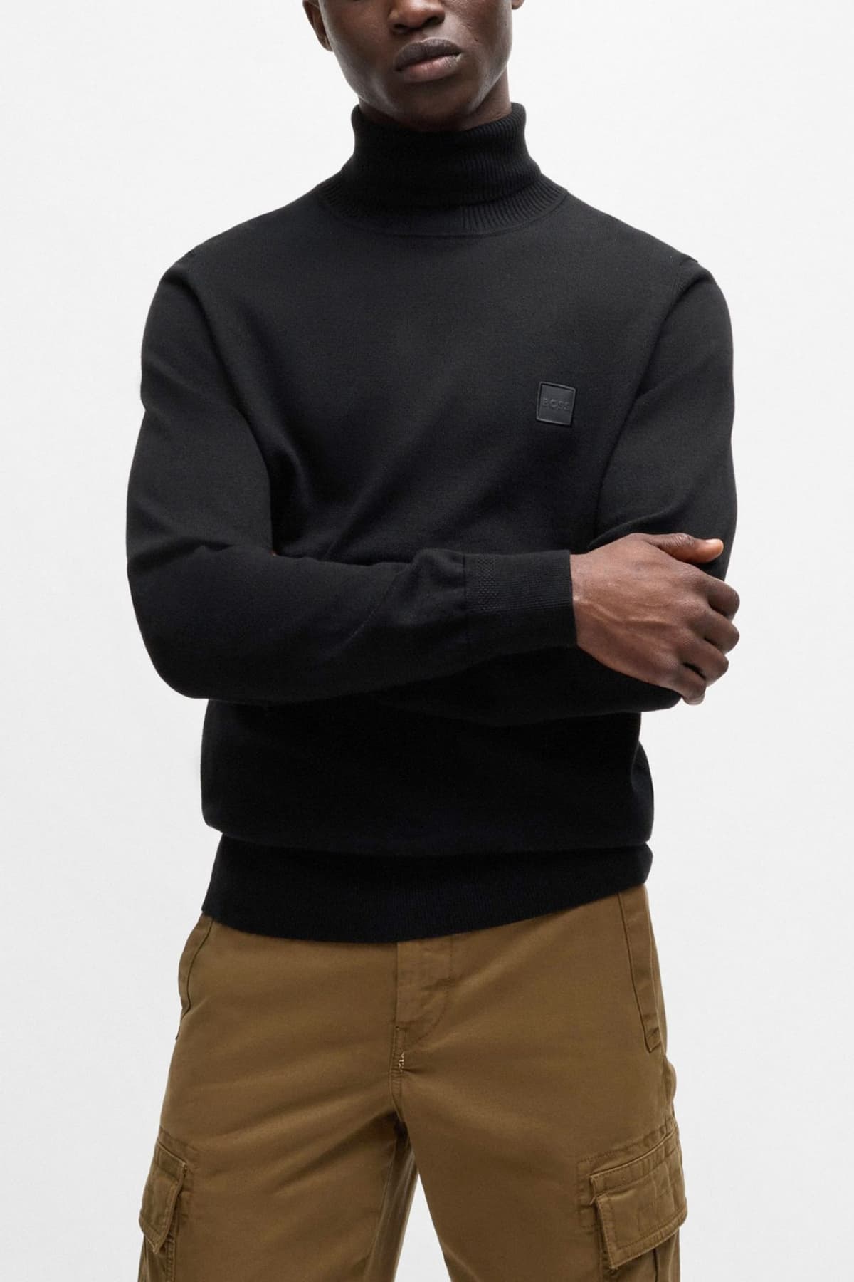 BOSS CASUAL ΠΛΕΚΤΟ TURTLE NECK AKIRO_S ΜΑΥΡΟ