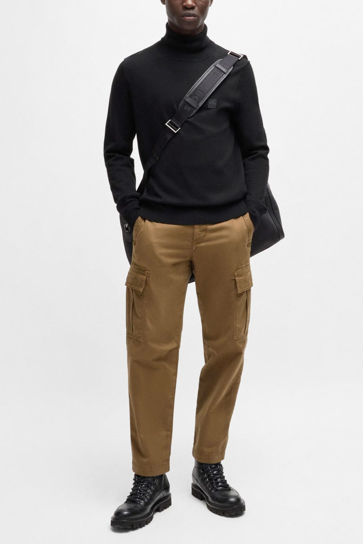 BOSS CASUAL ΠΛΕΚΤΟ TURTLE NECK AKIRO_S ΜΑΥΡΟ