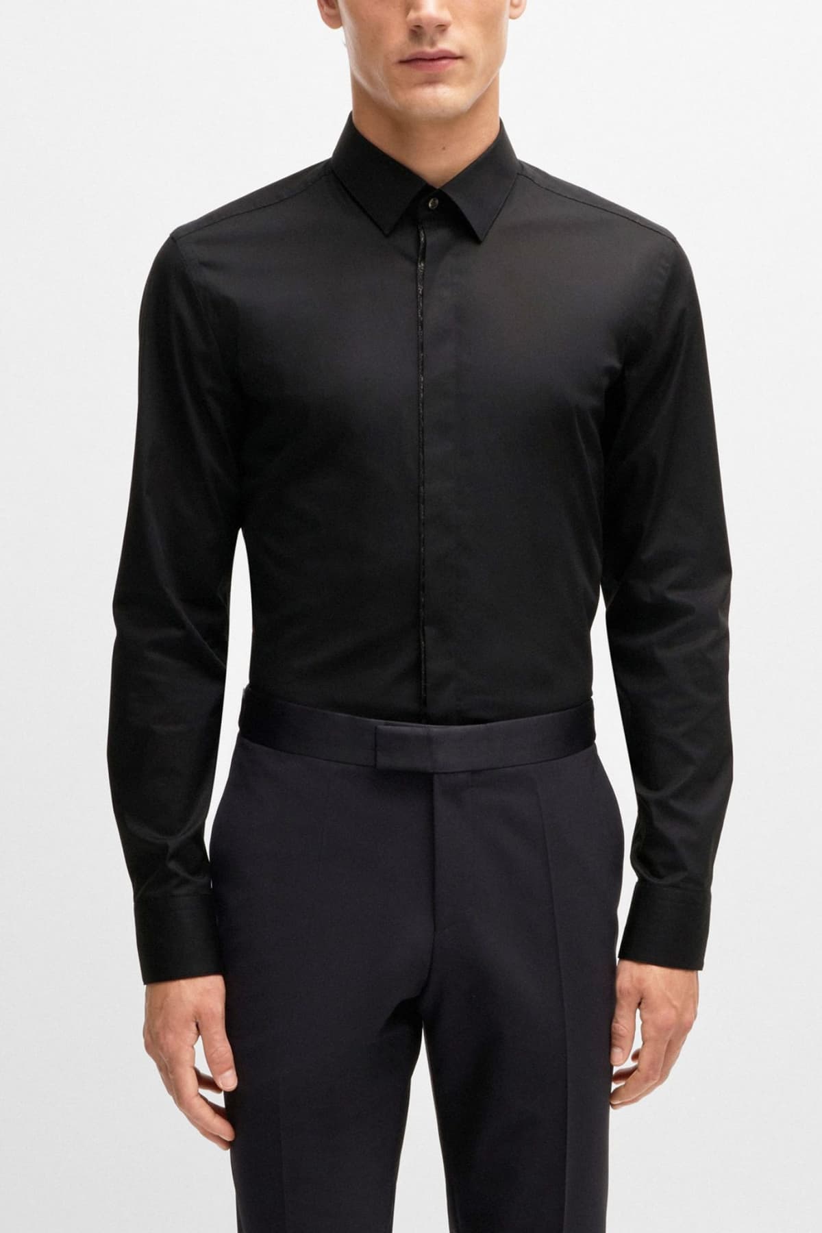 BOSS ΠΟΥΚΑΜΙΣΟ SLIM FIT EASY IRON H-HANK-PARTY2-221 ΜΑΥΡΟ