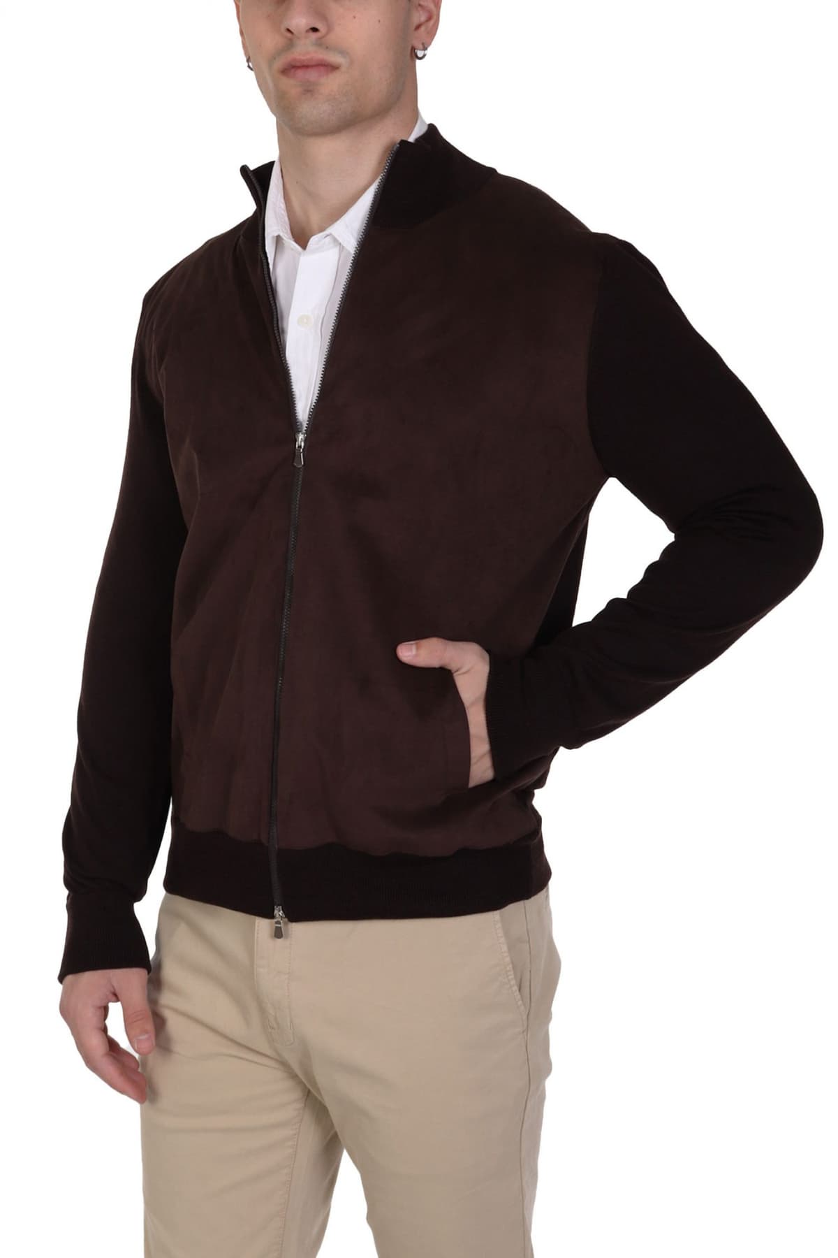 GRAN SASSO ΠΛΕΚΤΟ FULLZIP EXTRA FINE MERINOS ΚΑΦΕ