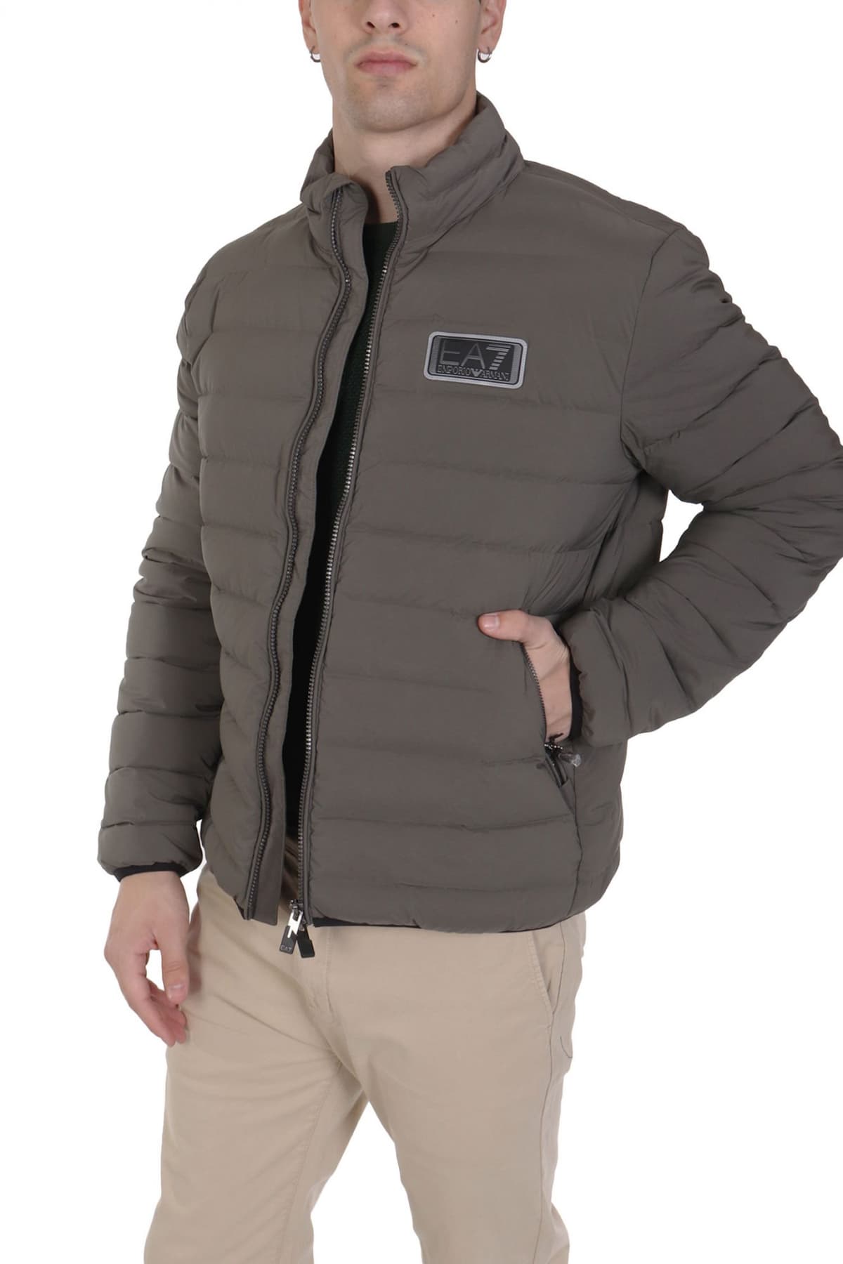 ARMANI 7 ΜΠΟΥΦΑΝ PUFFER LOGO ΓΚΡΙ-ΧΑΚΙ