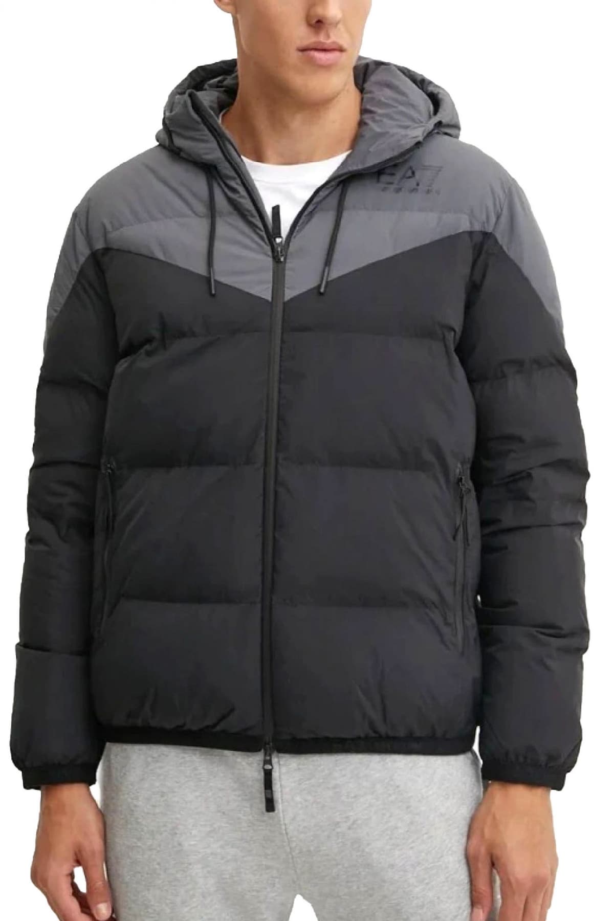 ARMANI 7 ΜΠΟΥΦΑΝ ΦΟΥΣΚΩΤΟ HOODIE LOGO ΜΑΥΡΟ-ΓΚΡΙ